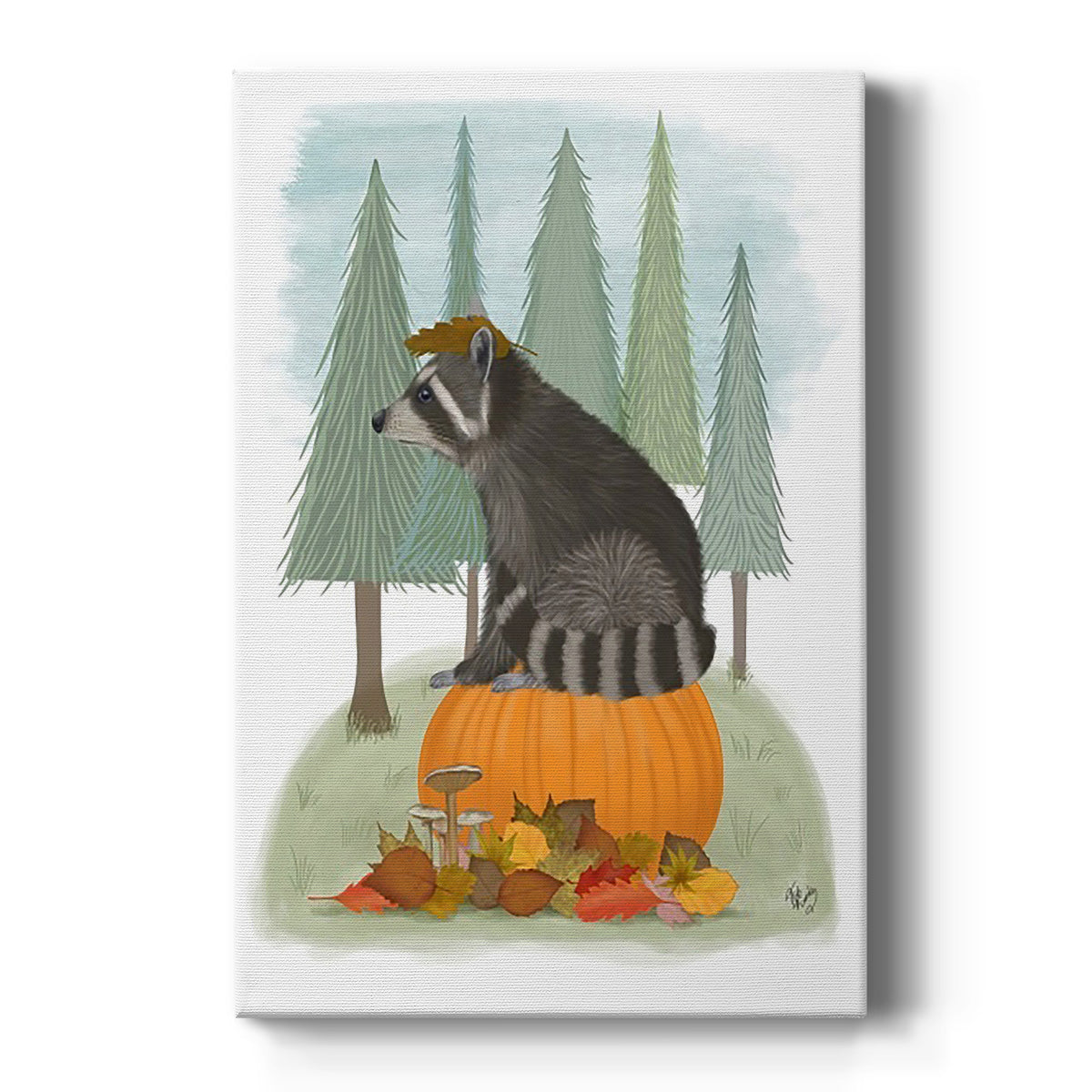 Raccoon On Pumpkin Premium Gallery Wrapped Canvas - Ready to Hang