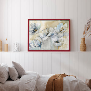 41787,artwork,flowers,floral,painting,modern,decor,home,interior,white,blue,delicate,blossoms,design,nature,still life,aesthetic,elegant,beauty,frame,neutral,soft tones,decor piece,wall art,creativity,inspiration,harmony,fresh,visual,texture,light,contemporary,arrangement,botanical,vivid,outdoors,tranquility,color palette,visual composition,Re-stickable,Plants & Flowers