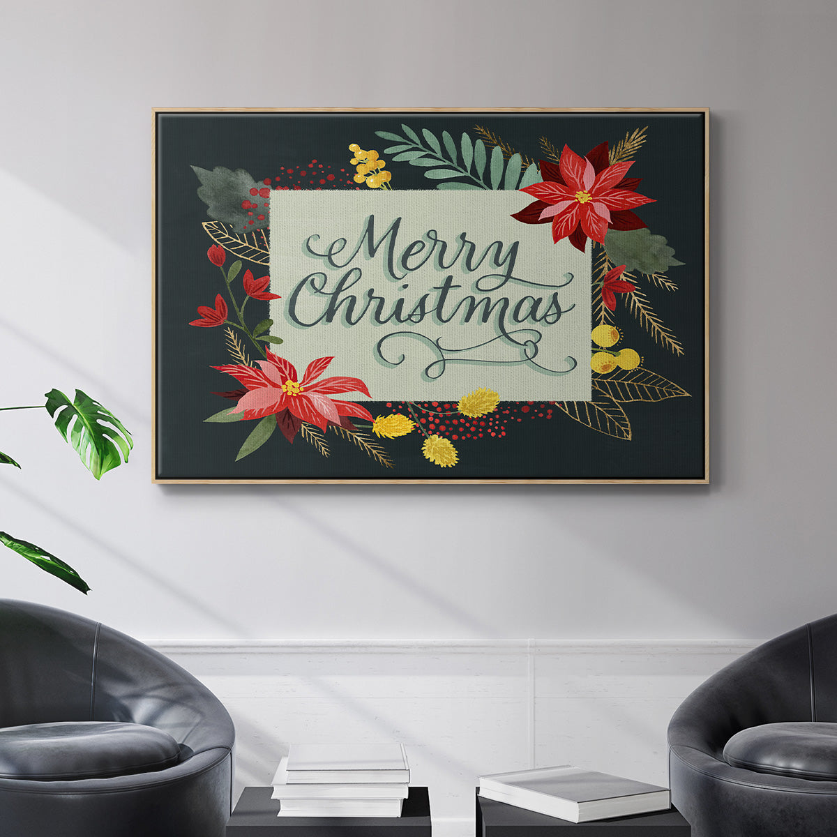 Bright Christmas Night  I - Framed Gallery Wrapped Canvas in Floating Frame