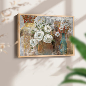 45359,floral arrangement,vintage vases,white roses,colorful flowers,interior decor,traditional setting,elegant atmosphere,rustic charm,art,home decoration,decorative art,still life,painting,wall art,nature,blossoms,handcrafted,textures,serenity,warmth,floral decor,home accessories,interior design,room decoration,botanical,aesthetics,creativity,tranquility,visual art,flowers,art prints,gallery wall,unique design,classic style,ornamental vases,bloom arrangement,Re-stickable,Plants & Flowers