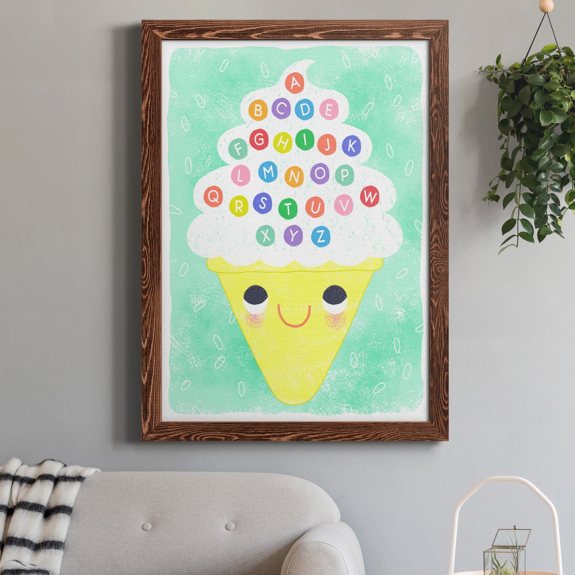 Ice Cream Alphabet - Premium Canvas Framed in Barnwood - Ready to Hang