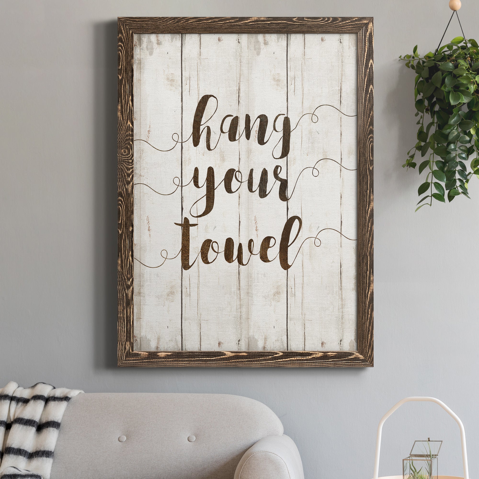 Hang Your Towel - Premium Canvas Framed in Barnwood - Ready to Hang