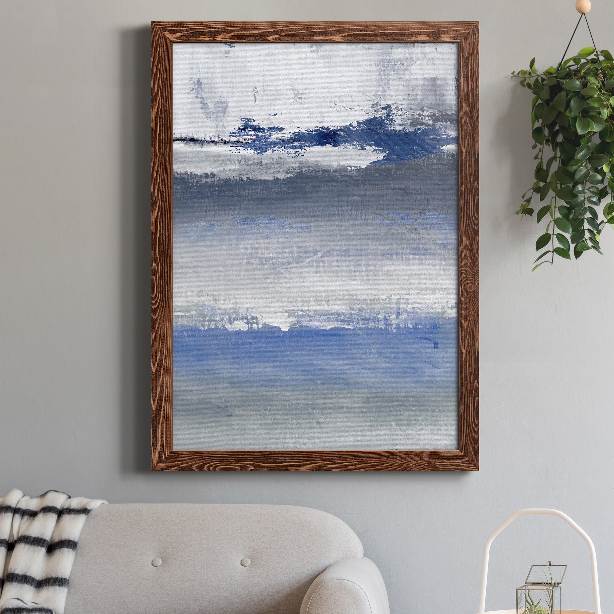 Soft Solace Indigo - Premium Canvas Framed in Barnwood - Ready to Hang