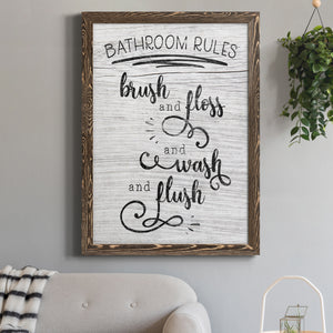 Bathroom Rules - Premium Canvas Framed in Barnwood - Ready to Hang