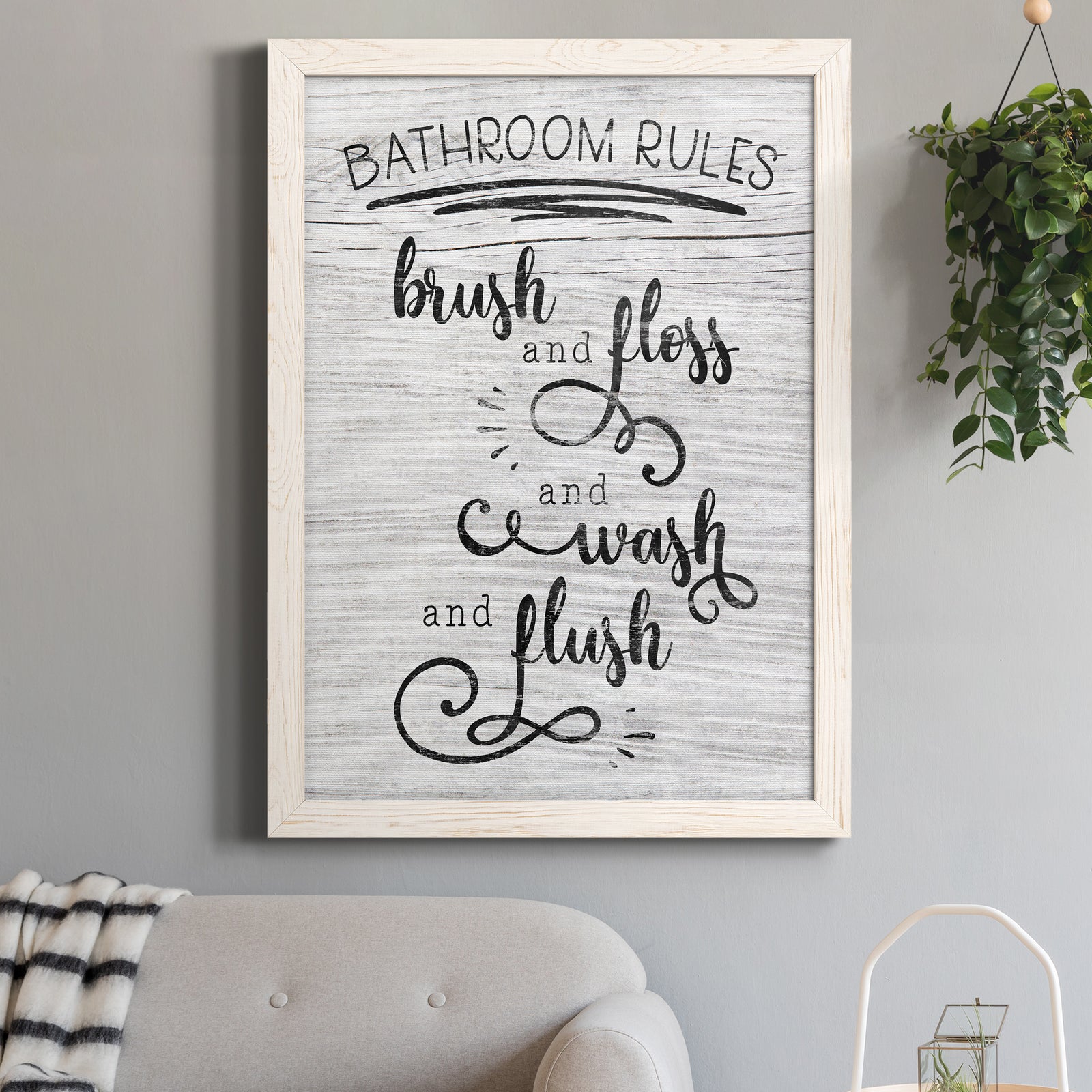 Bathroom Rules - Premium Canvas Framed in Barnwood - Ready to Hang