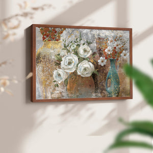 45359,floral arrangement,vintage vases,white roses,colorful flowers,interior decor,traditional setting,elegant atmosphere,rustic charm,art,home decoration,decorative art,still life,painting,wall art,nature,blossoms,handcrafted,textures,serenity,warmth,floral decor,home accessories,interior design,room decoration,botanical,aesthetics,creativity,tranquility,visual art,flowers,art prints,gallery wall,unique design,classic style,ornamental vases,bloom arrangement,Re-stickable,Plants & Flowers