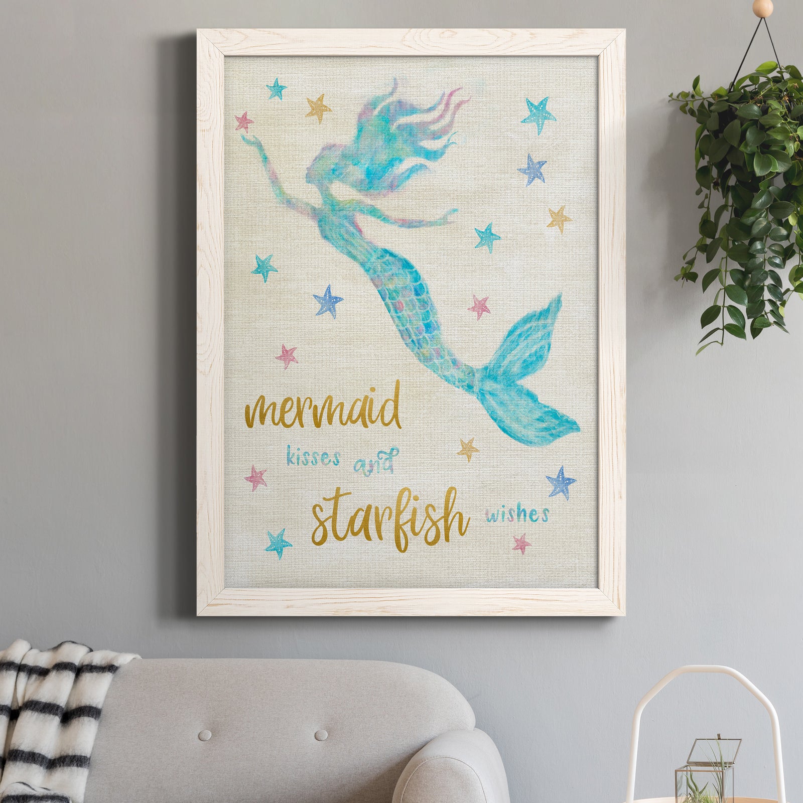 Mermaid Kisses - Premium Canvas Framed in Barnwood - Ready to Hang