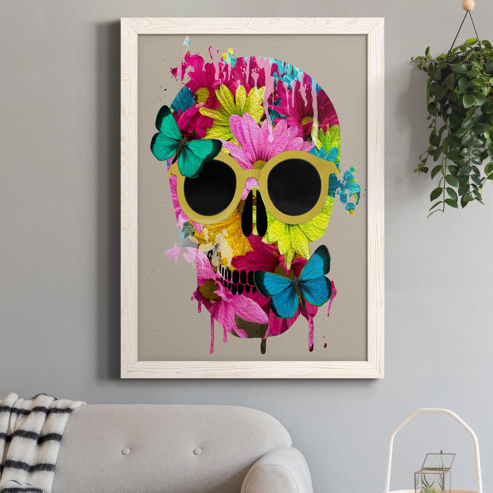 Floral Skull - Premium Canvas Framed in Barnwood - Ready to Hang