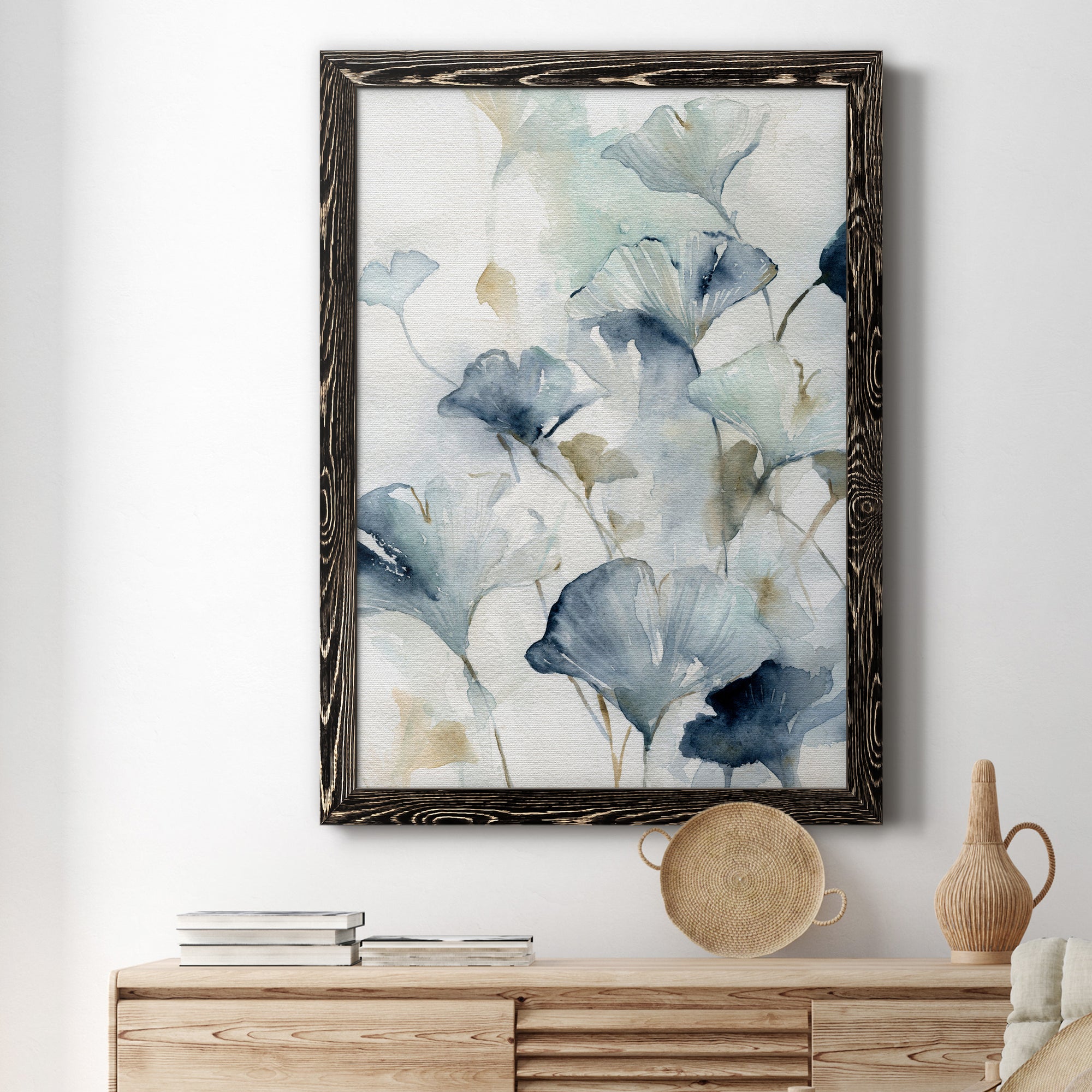 Indigo Ginkgo II - Premium Canvas Framed in Barnwood - Ready to Hang