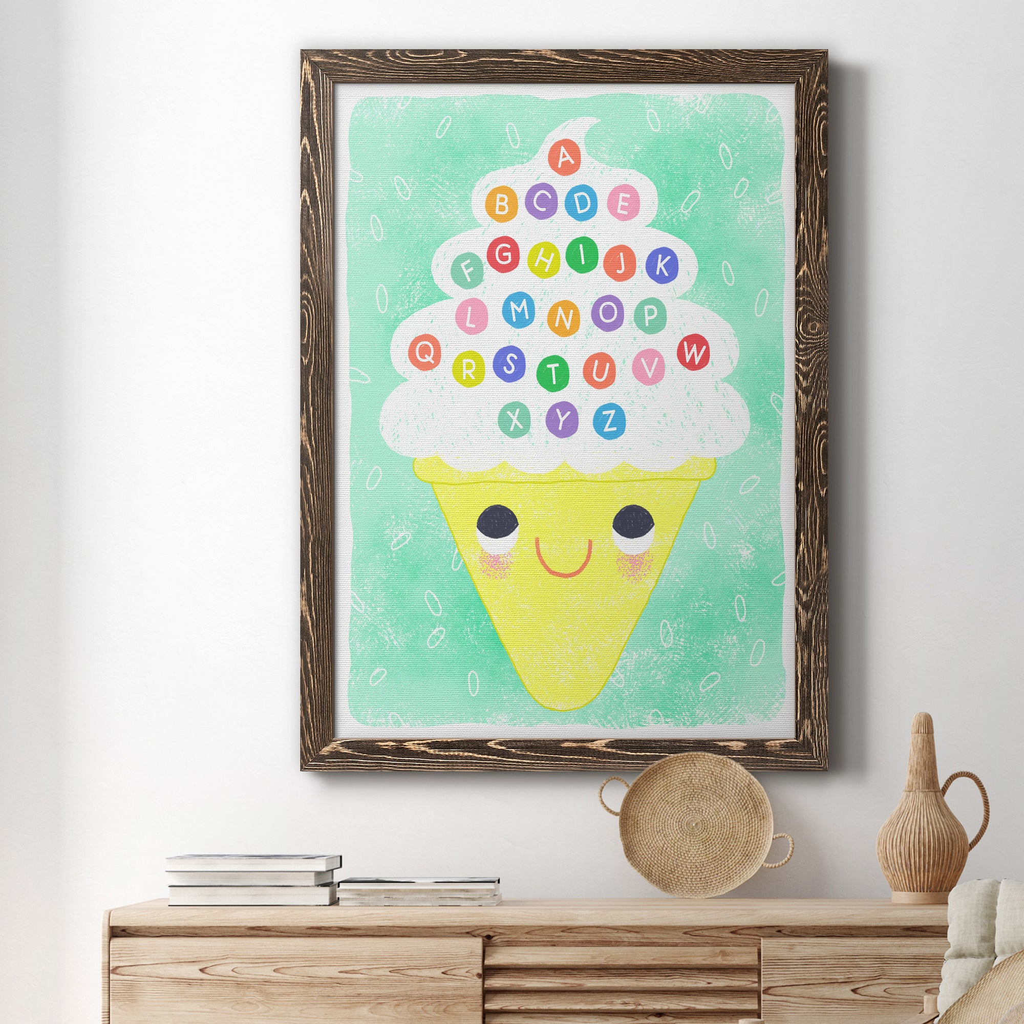 Ice Cream Alphabet - Premium Canvas Framed in Barnwood - Ready to Hang