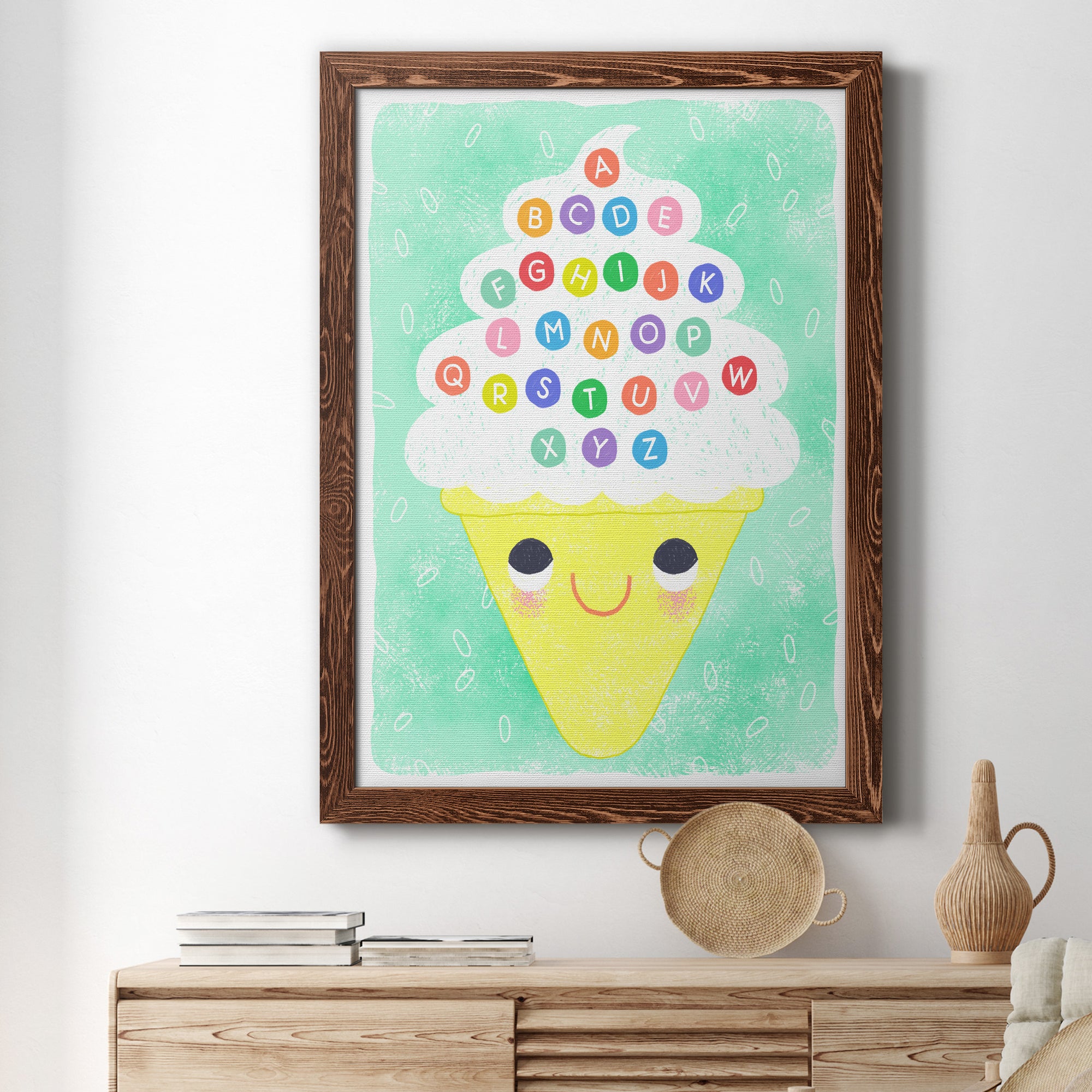 Ice Cream Alphabet - Premium Canvas Framed in Barnwood - Ready to Hang