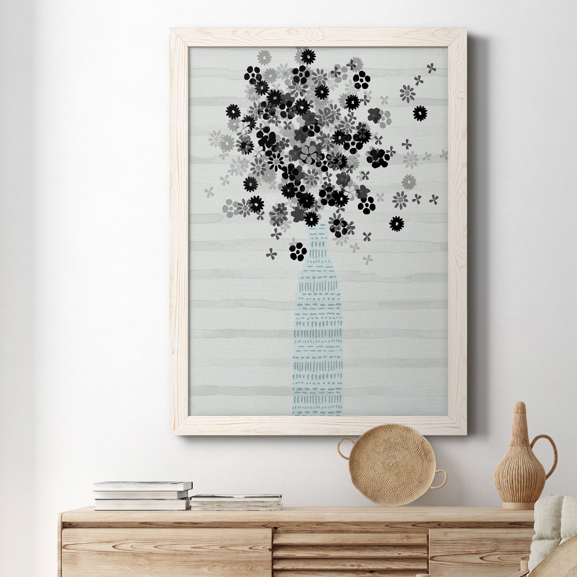 Bouquet of Black & White - Premium Canvas Framed in Barnwood - Ready to Hang