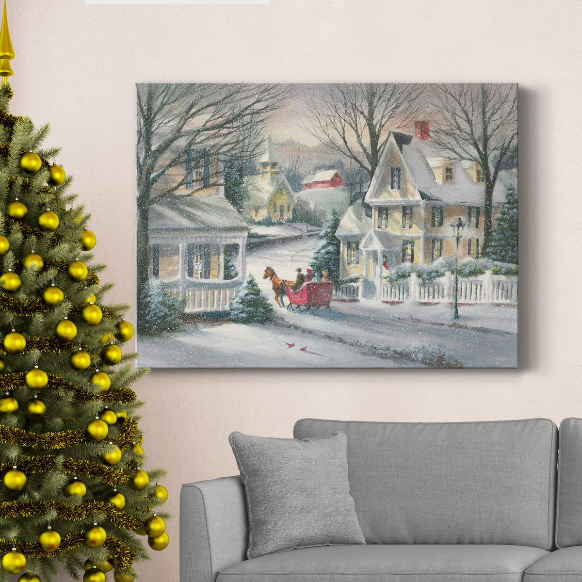 Village Sleigh Ride - Premium Gallery Wrapped Canvas  - Ready to Hang