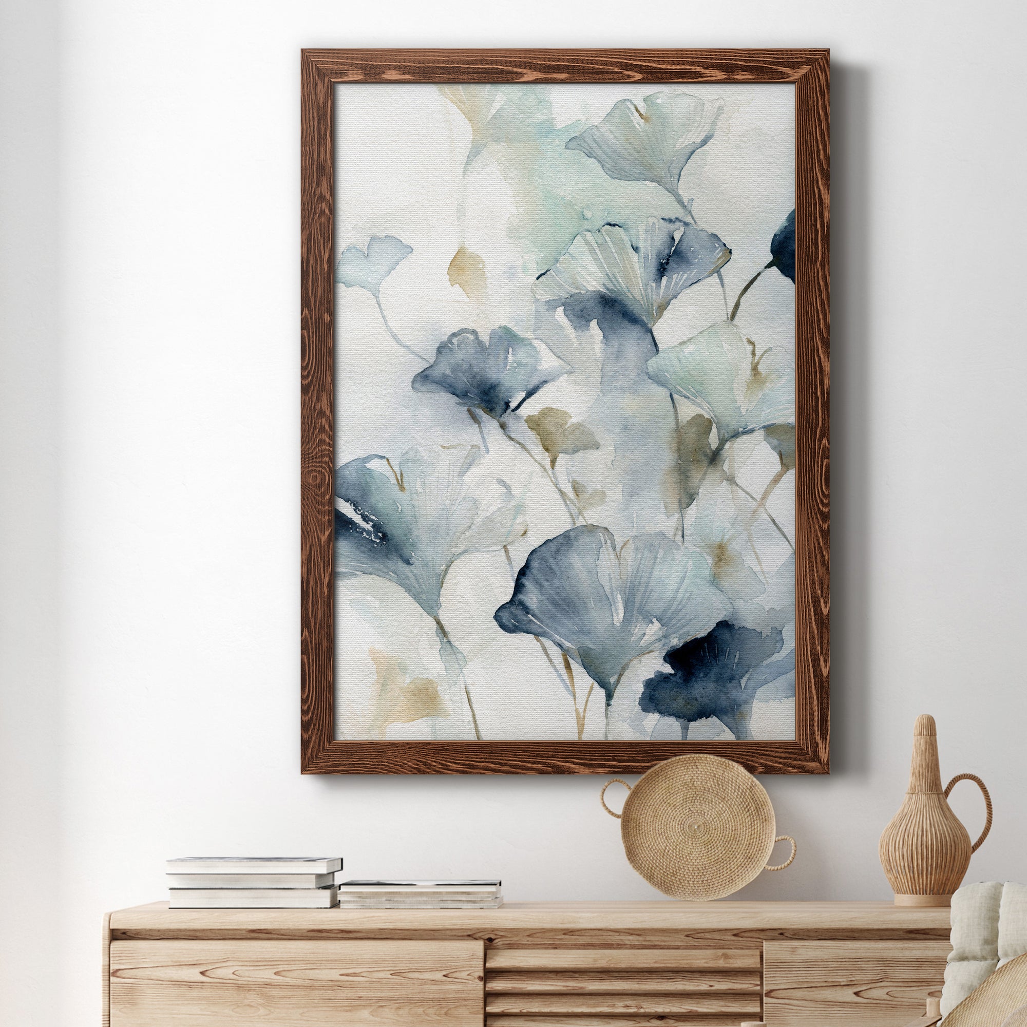 Indigo Ginkgo II - Premium Canvas Framed in Barnwood - Ready to Hang