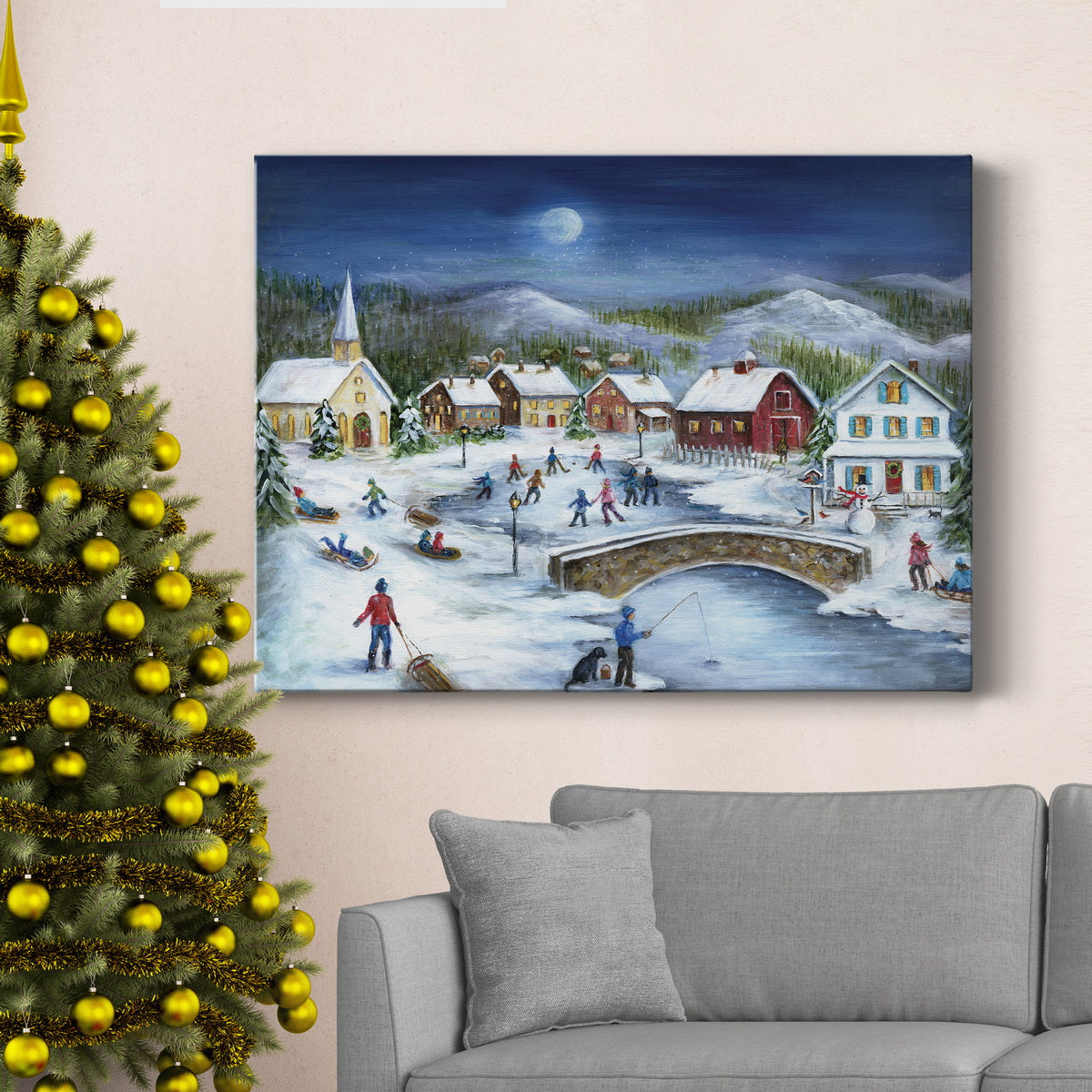 Moonlit Skaters - Premium Gallery Wrapped Canvas  - Ready to Hang