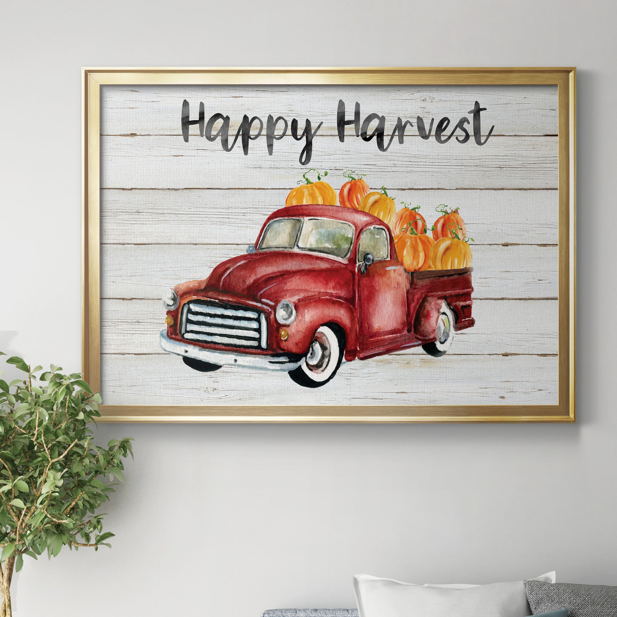 Happy Harvest Truck Premium Classic Framed Canvas - Ready to Hang