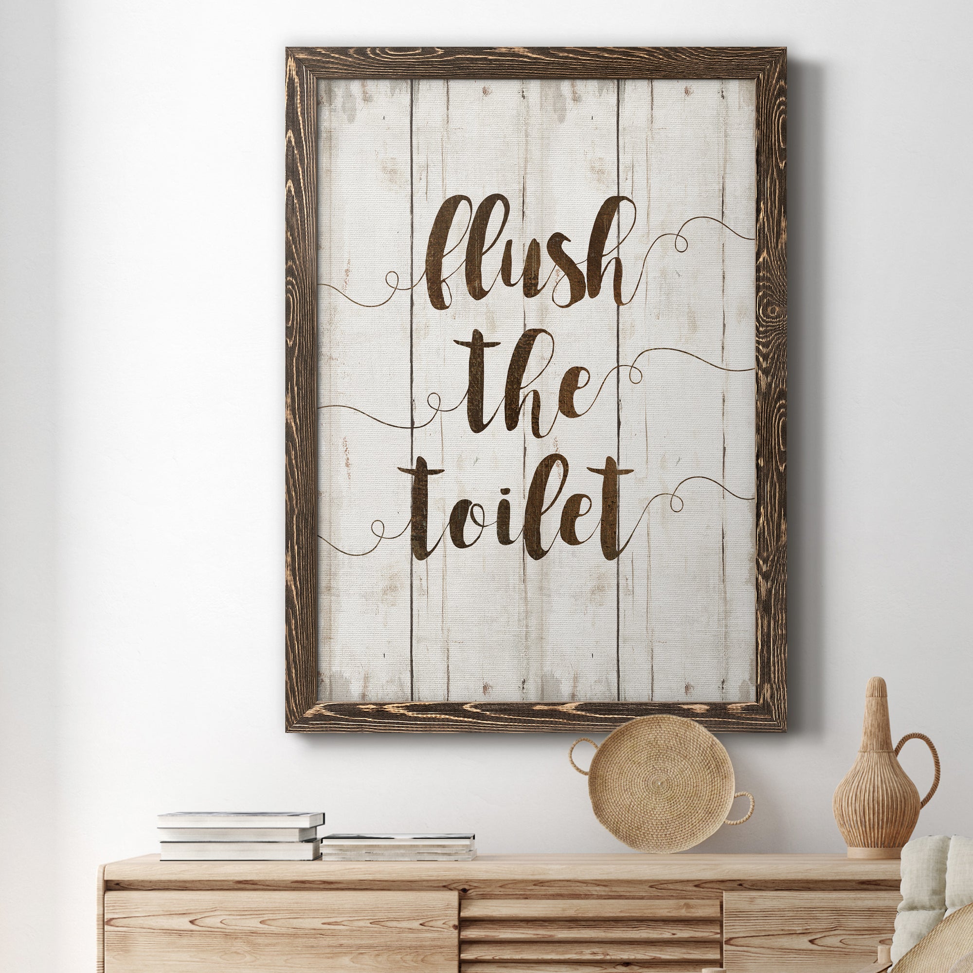 Flush The Toilet - Premium Canvas Framed in Barnwood - Ready to Hang