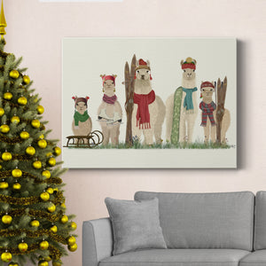 Llama Family Winter Sports - Premium Gallery Wrapped Canvas  - Ready to Hang