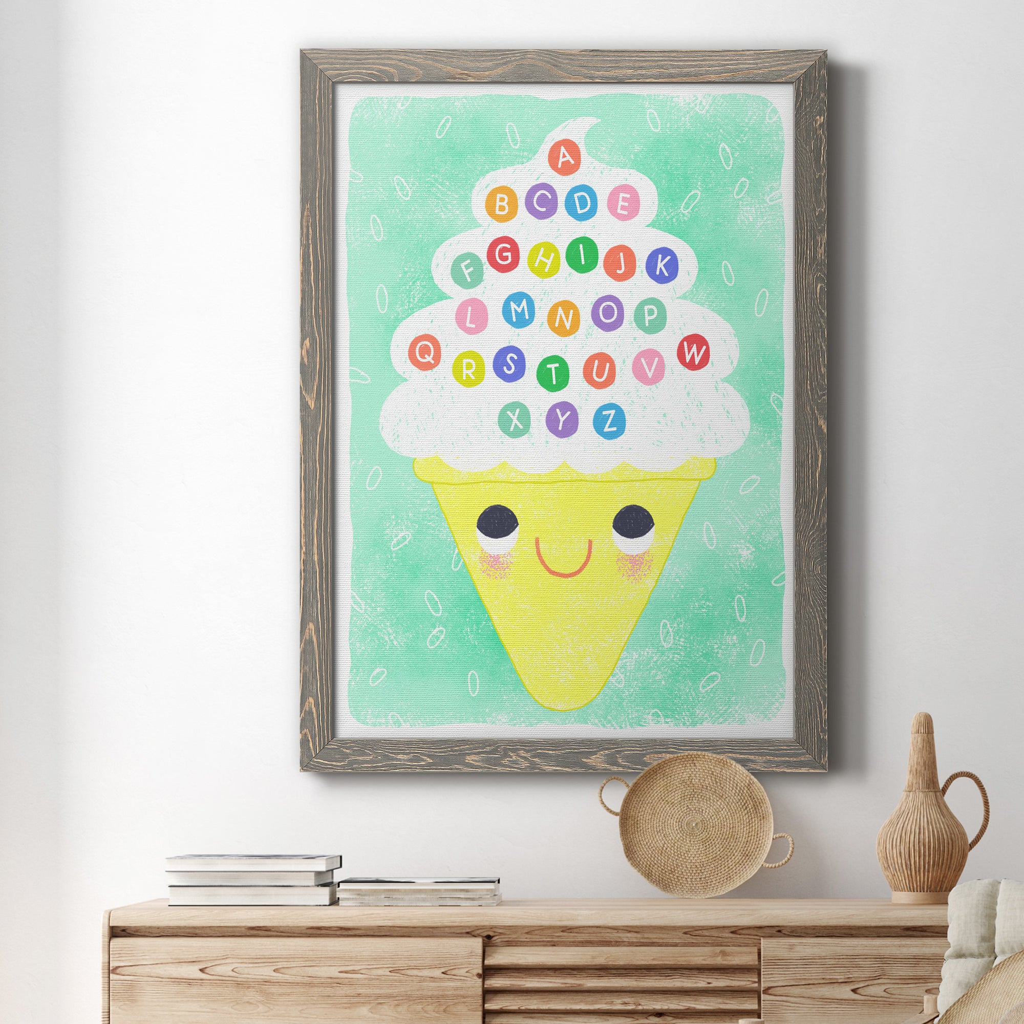 Ice Cream Alphabet - Premium Canvas Framed in Barnwood - Ready to Hang