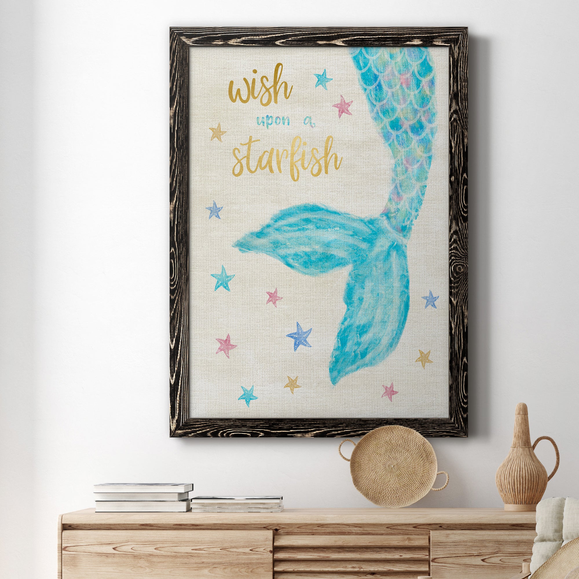 Mermaid Wish - Premium Canvas Framed in Barnwood - Ready to Hang