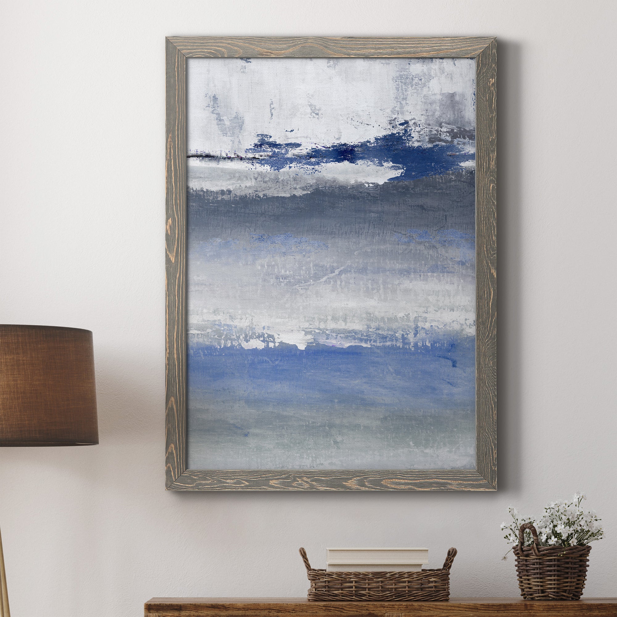 Soft Solace Indigo - Premium Canvas Framed in Barnwood - Ready to Hang