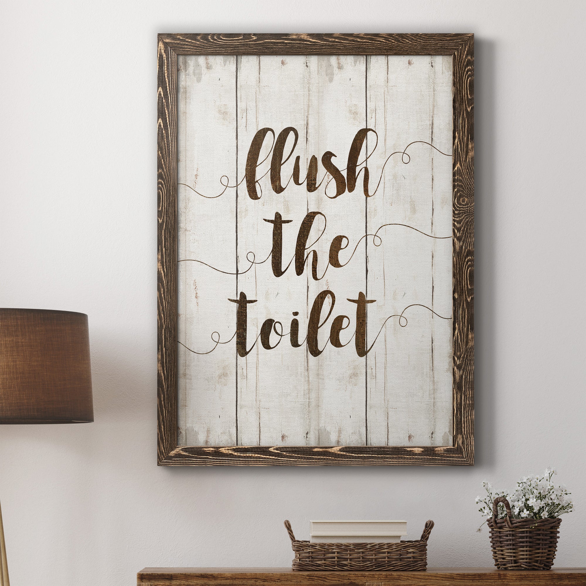 Flush The Toilet - Premium Canvas Framed in Barnwood - Ready to Hang