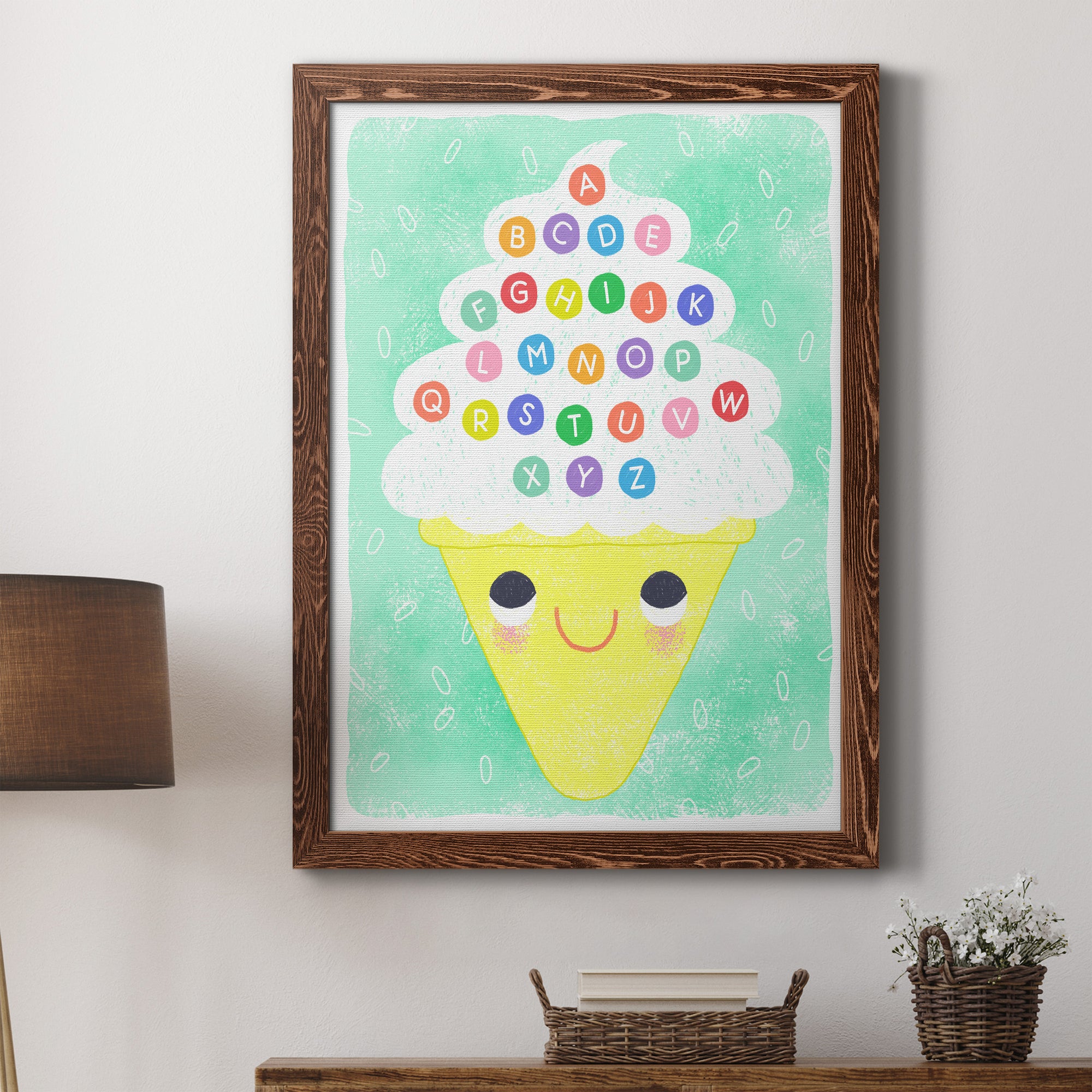 Ice Cream Alphabet - Premium Canvas Framed in Barnwood - Ready to Hang