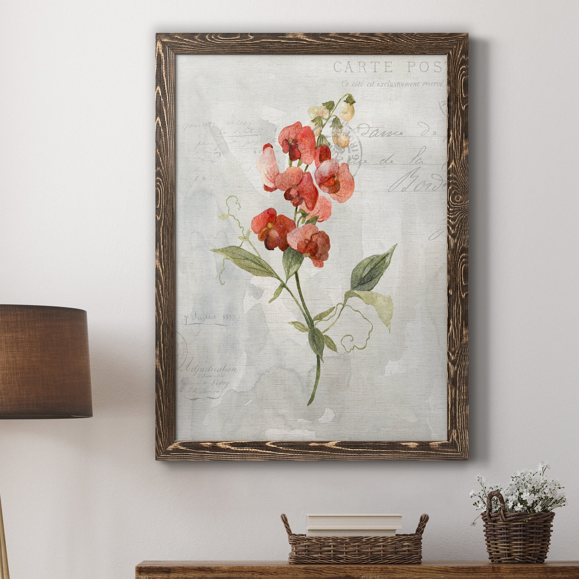 Linen Sweet Pea - Premium Canvas Framed in Barnwood - Ready to Hang