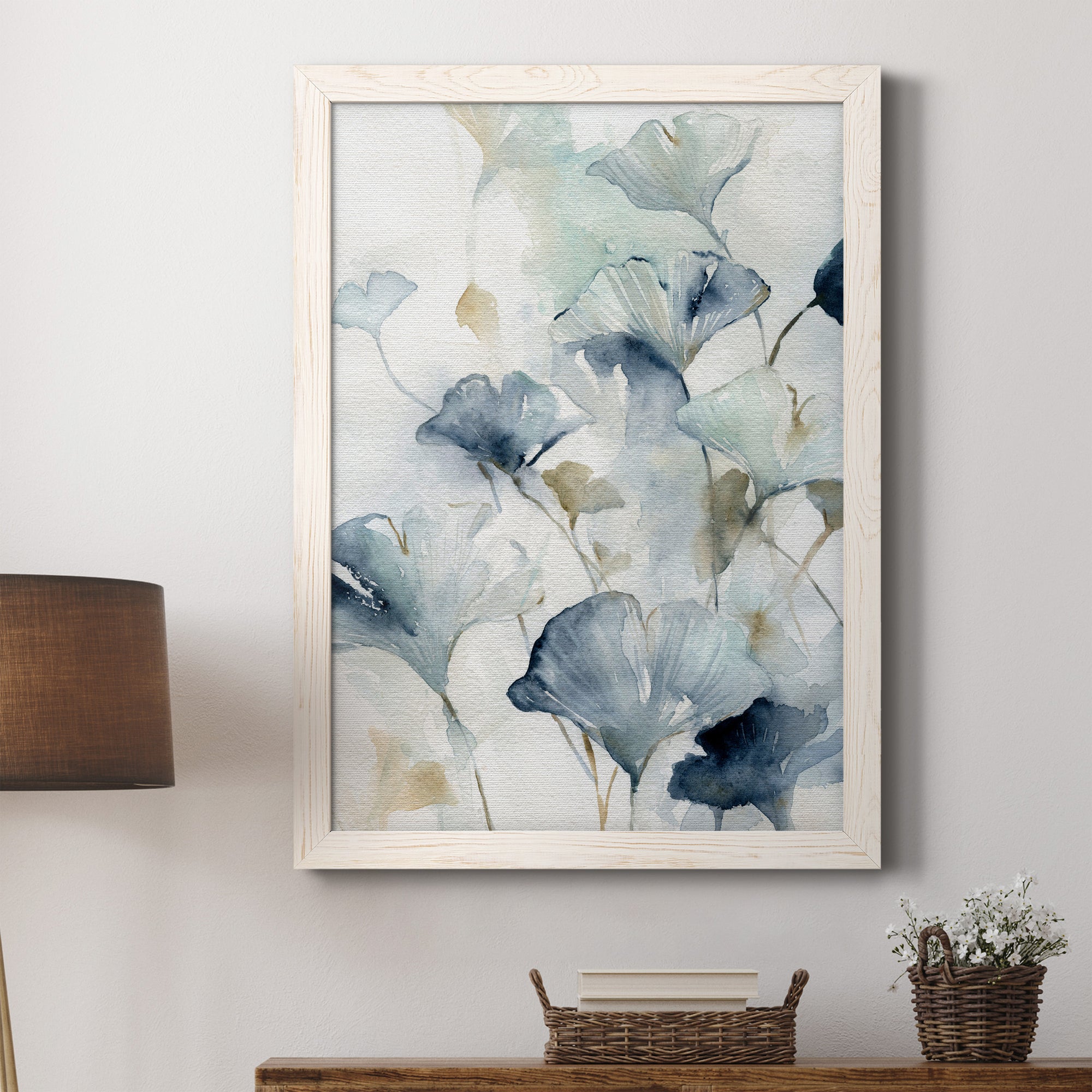 Indigo Ginkgo II - Premium Canvas Framed in Barnwood - Ready to Hang