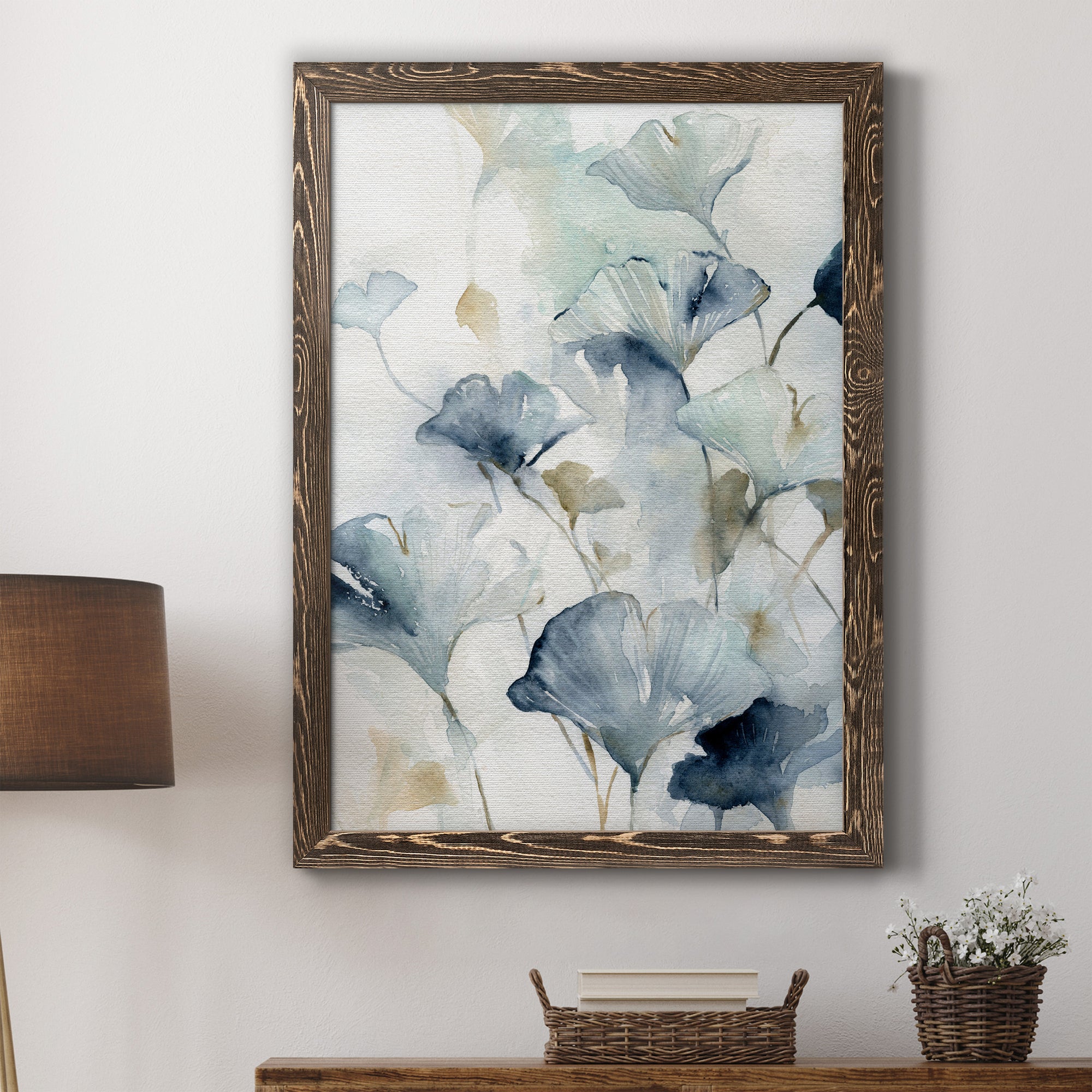 Indigo Ginkgo II - Premium Canvas Framed in Barnwood - Ready to Hang