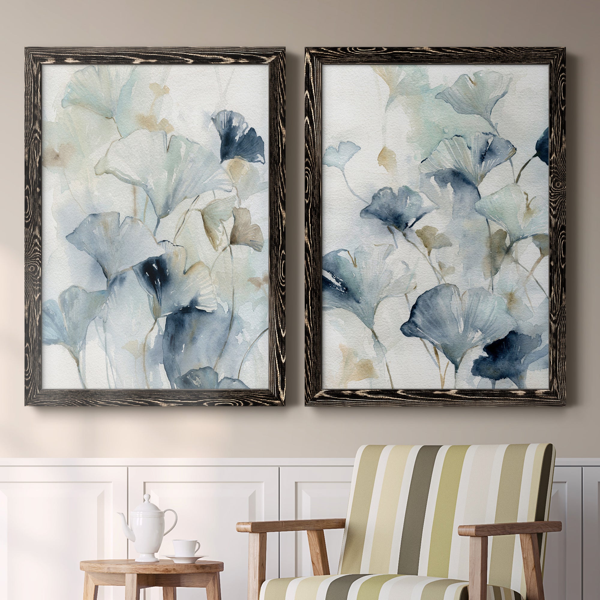 Indigo Ginkgo I- Premium Framed Canvas in Barnwood - Ready to Hang