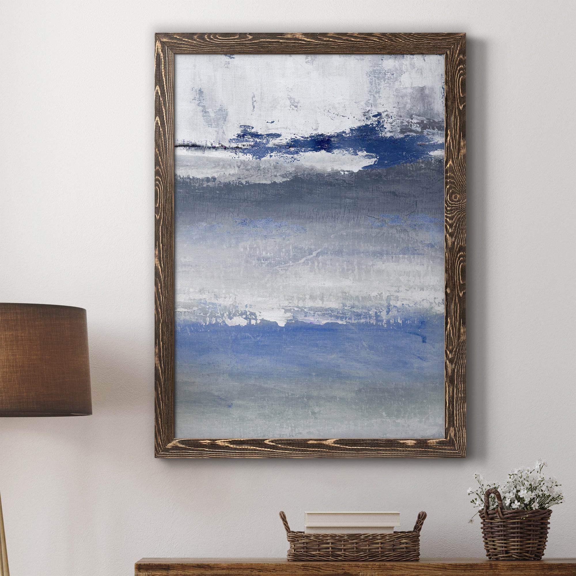 Soft Solace Indigo - Premium Canvas Framed in Barnwood - Ready to Hang