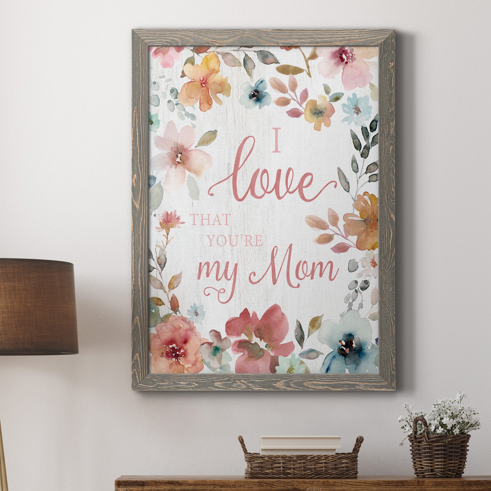 Love Mom - Premium Canvas Framed in Barnwood - Ready to Hang