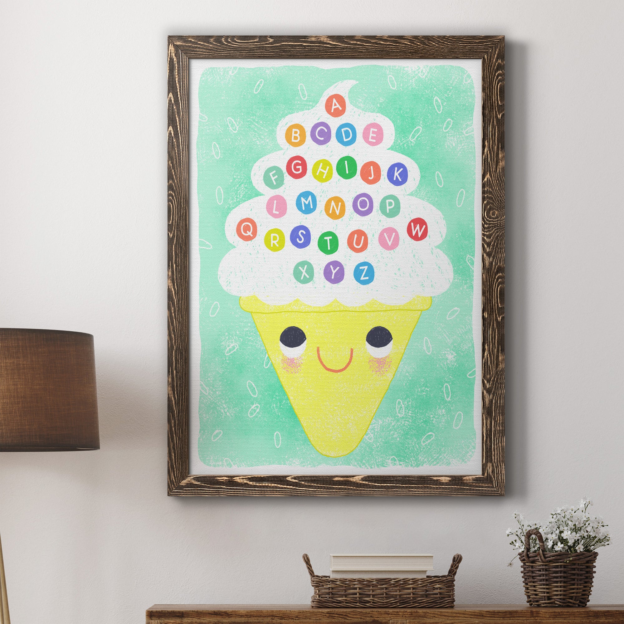 Ice Cream Alphabet - Premium Canvas Framed in Barnwood - Ready to Hang