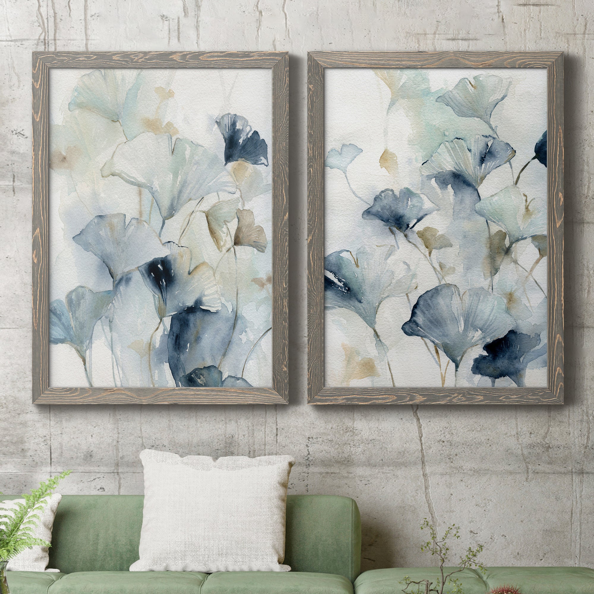 Indigo Ginkgo I- Premium Framed Canvas in Barnwood - Ready to Hang