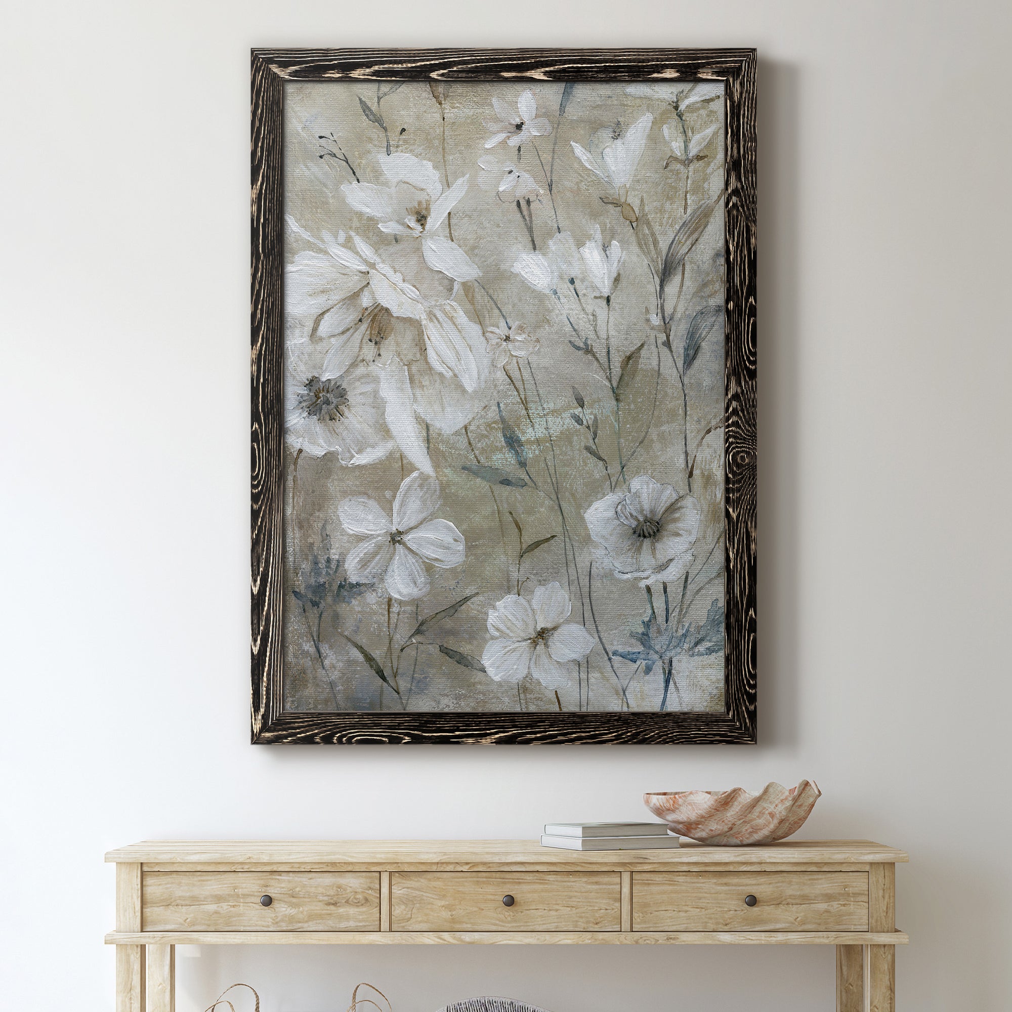Wildflower Whites - Premium Canvas Framed in Barnwood - Ready to Hang