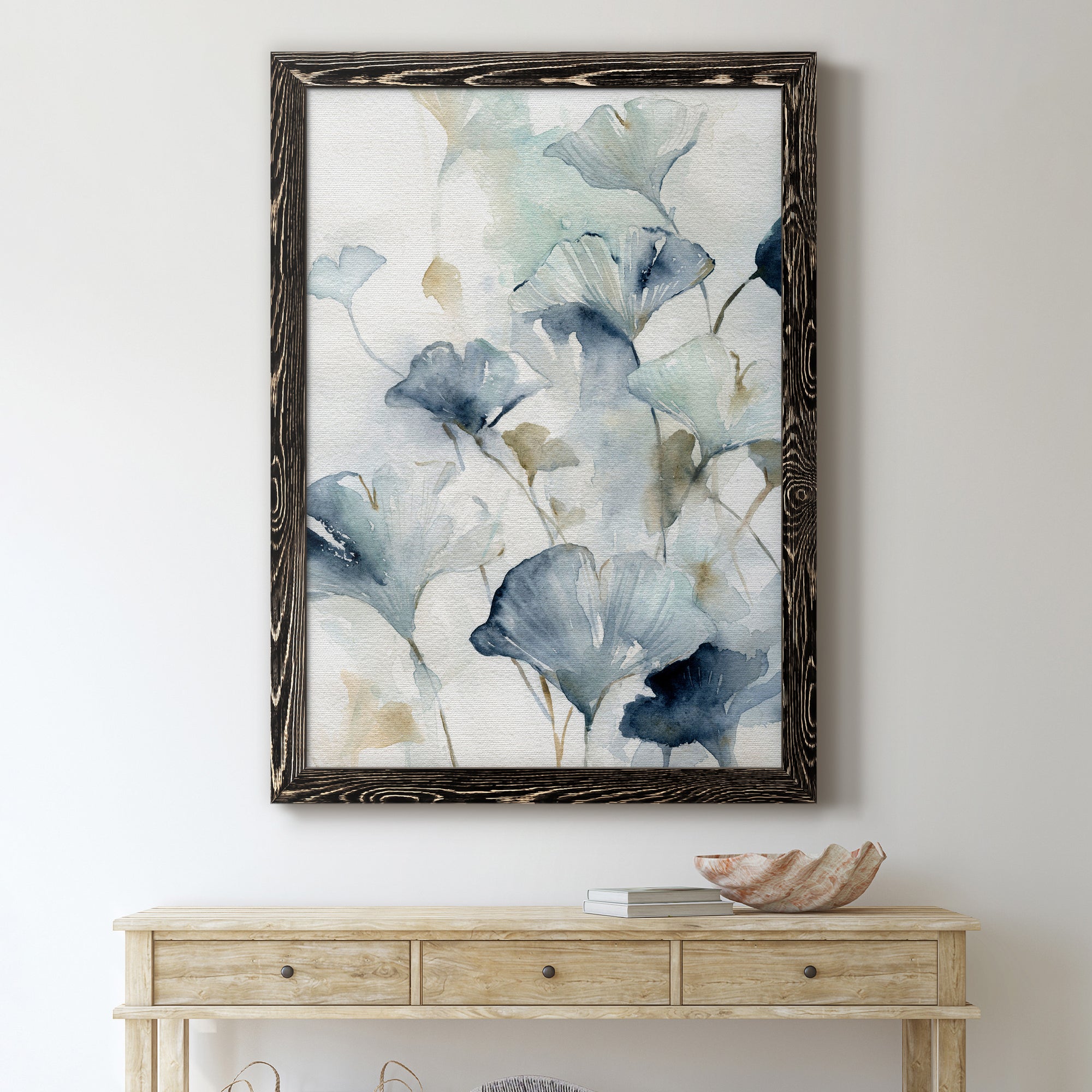 Indigo Ginkgo II - Premium Canvas Framed in Barnwood - Ready to Hang