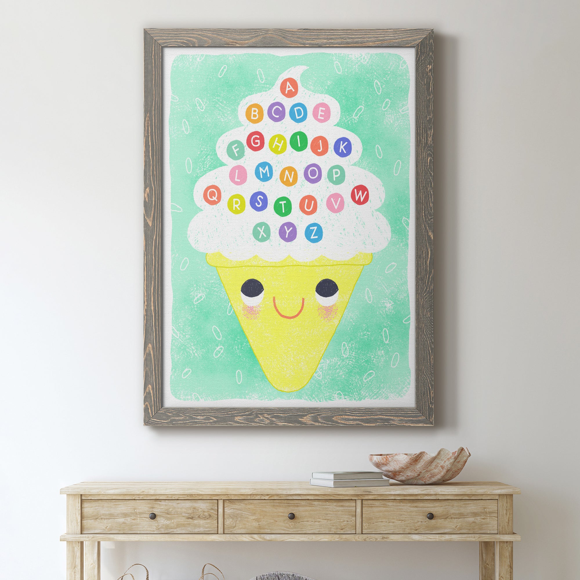 Ice Cream Alphabet - Premium Canvas Framed in Barnwood - Ready to Hang