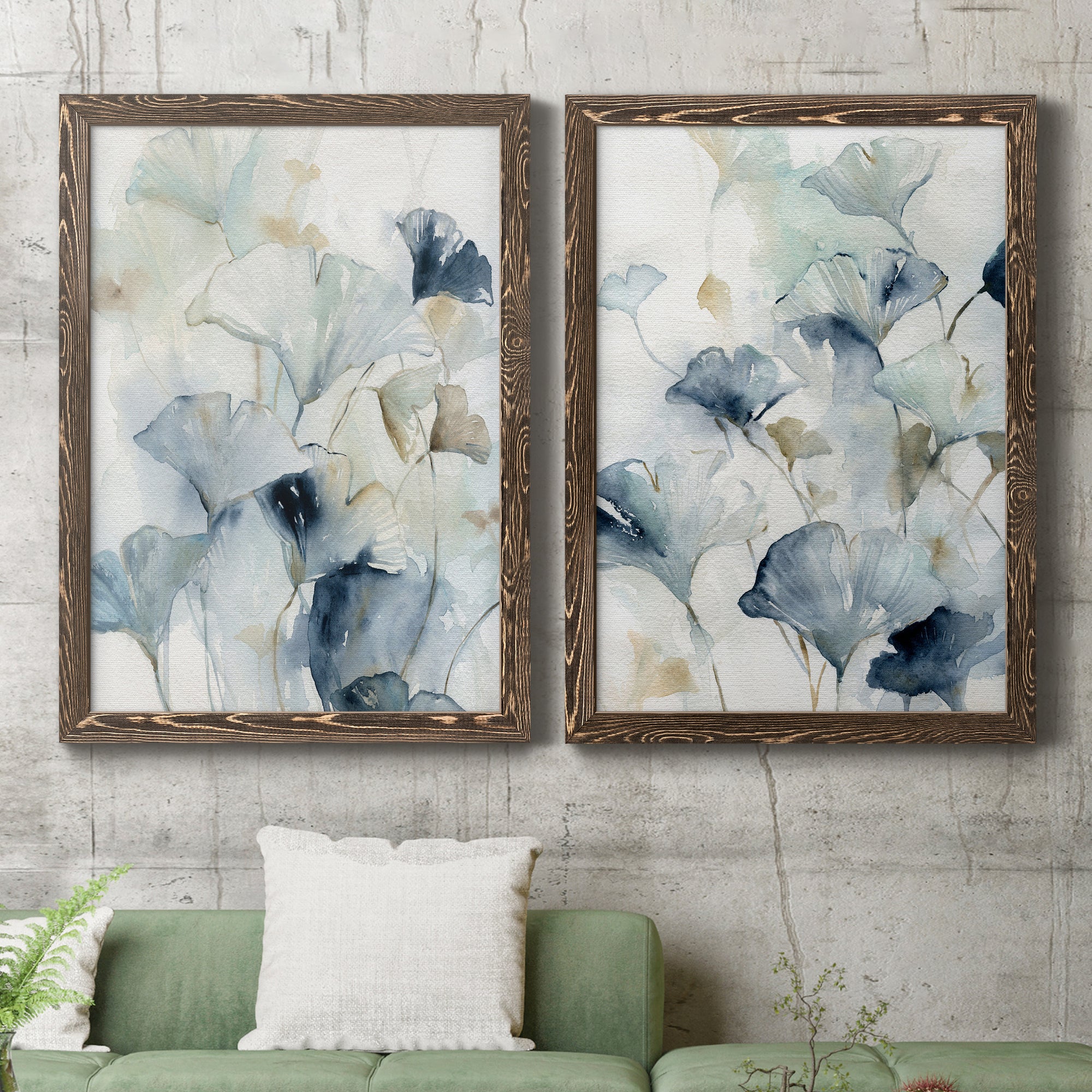 Indigo Ginkgo I- Premium Framed Canvas in Barnwood - Ready to Hang