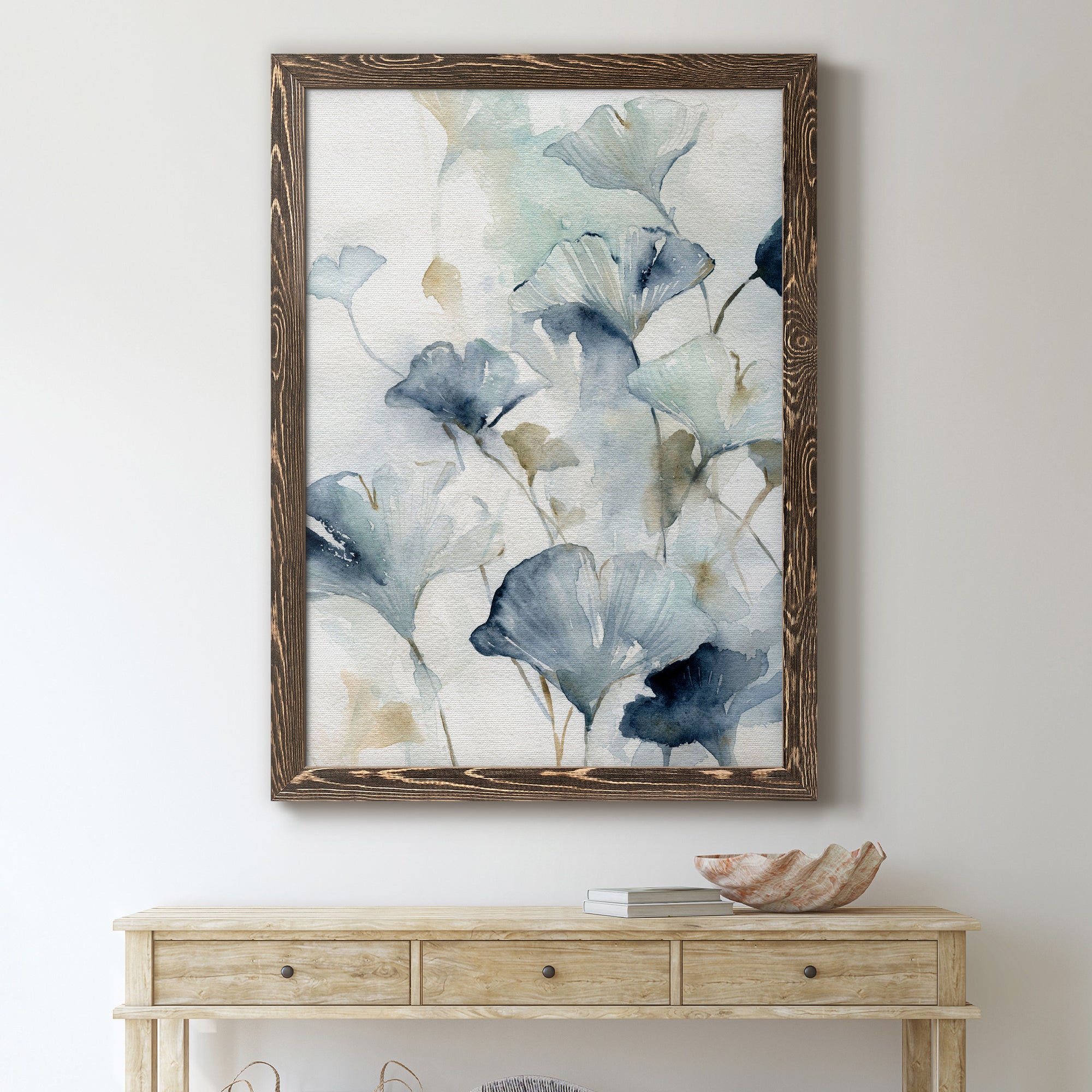 Indigo Ginkgo II - Premium Canvas Framed in Barnwood - Ready to Hang