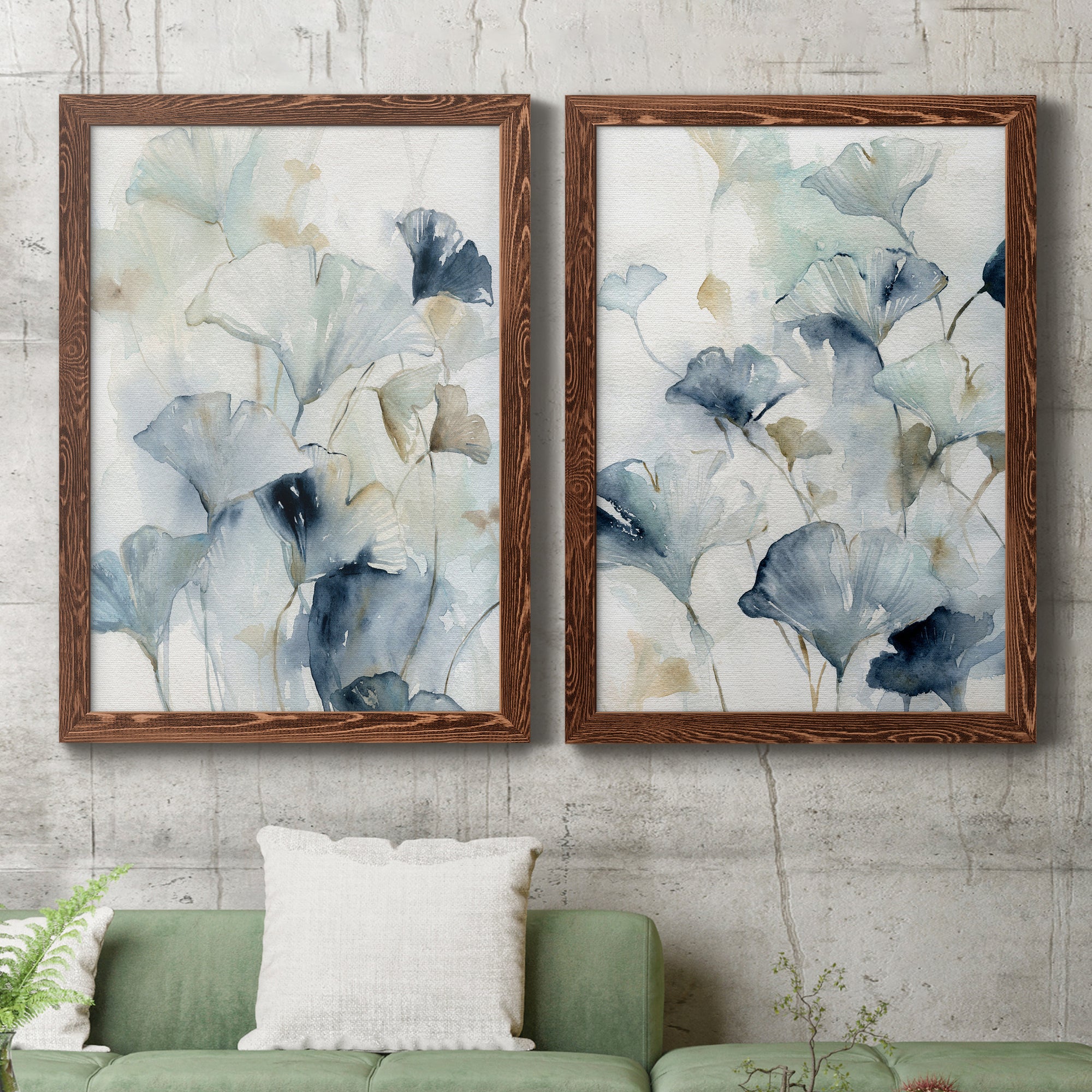 Indigo Ginkgo I- Premium Framed Canvas in Barnwood - Ready to Hang