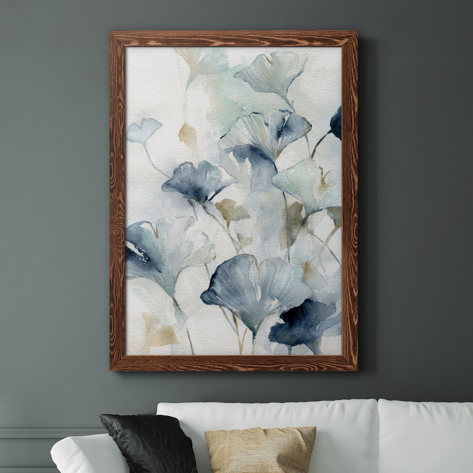 Indigo Ginkgo II - Premium Canvas Framed in Barnwood - Ready to Hang