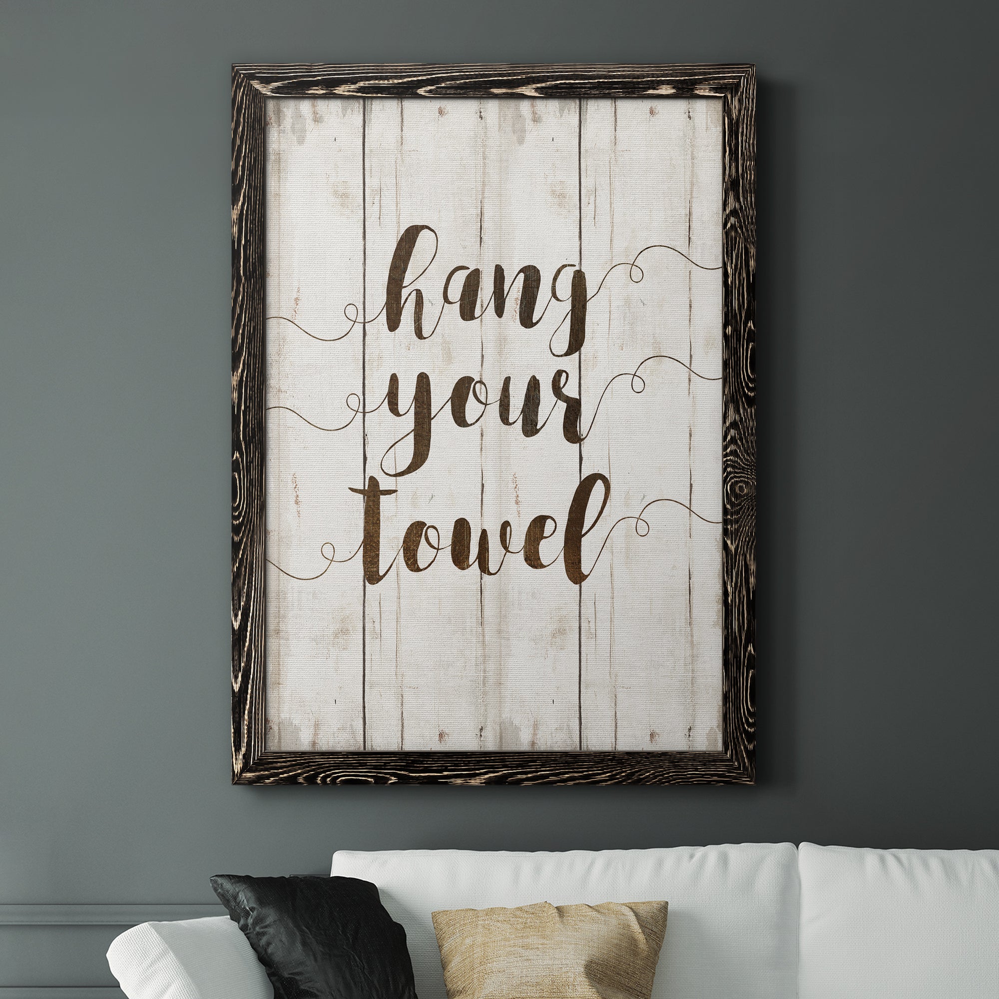 Hang Your Towel - Premium Canvas Framed in Barnwood - Ready to Hang