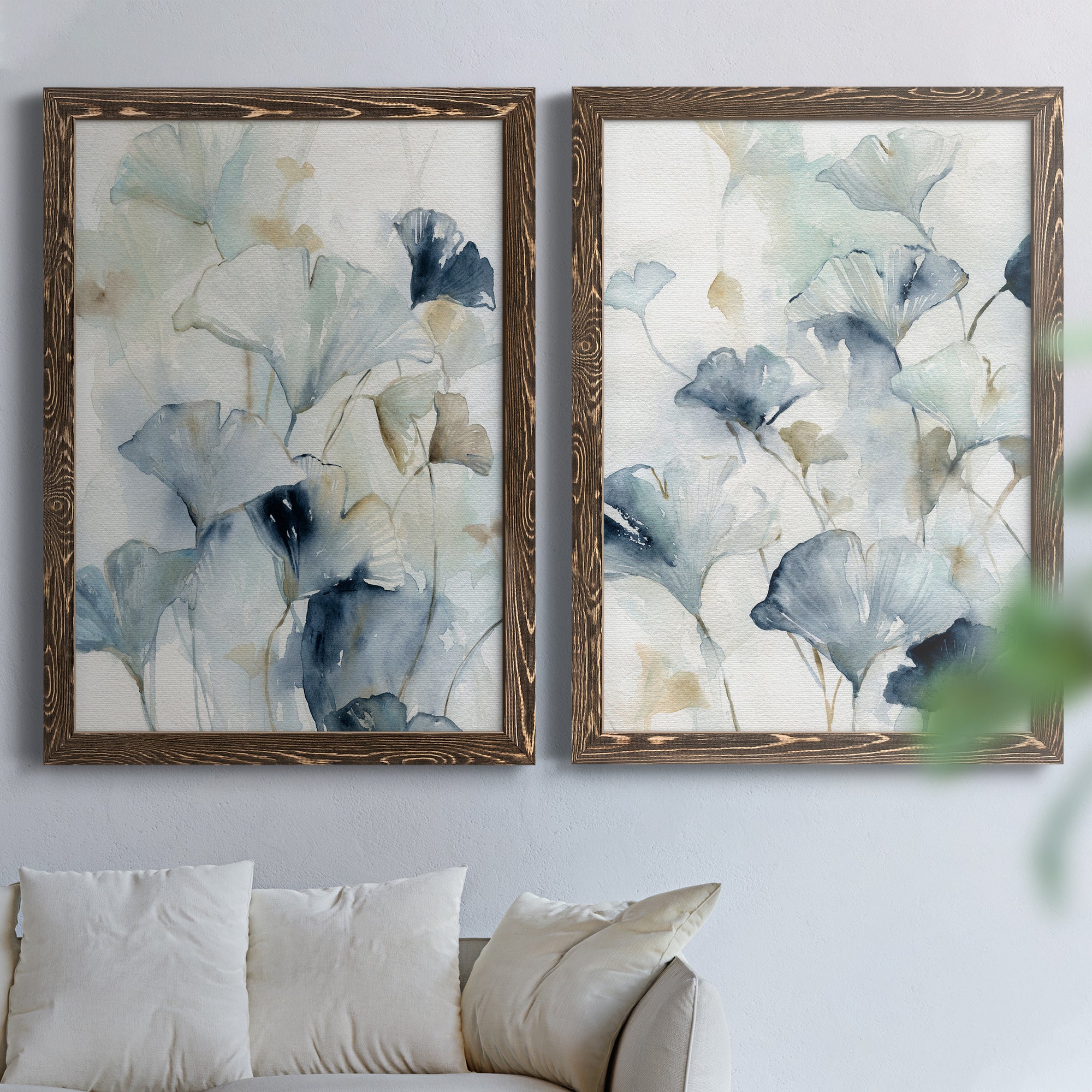 Indigo Ginkgo I- Premium Framed Canvas in Barnwood - Ready to Hang