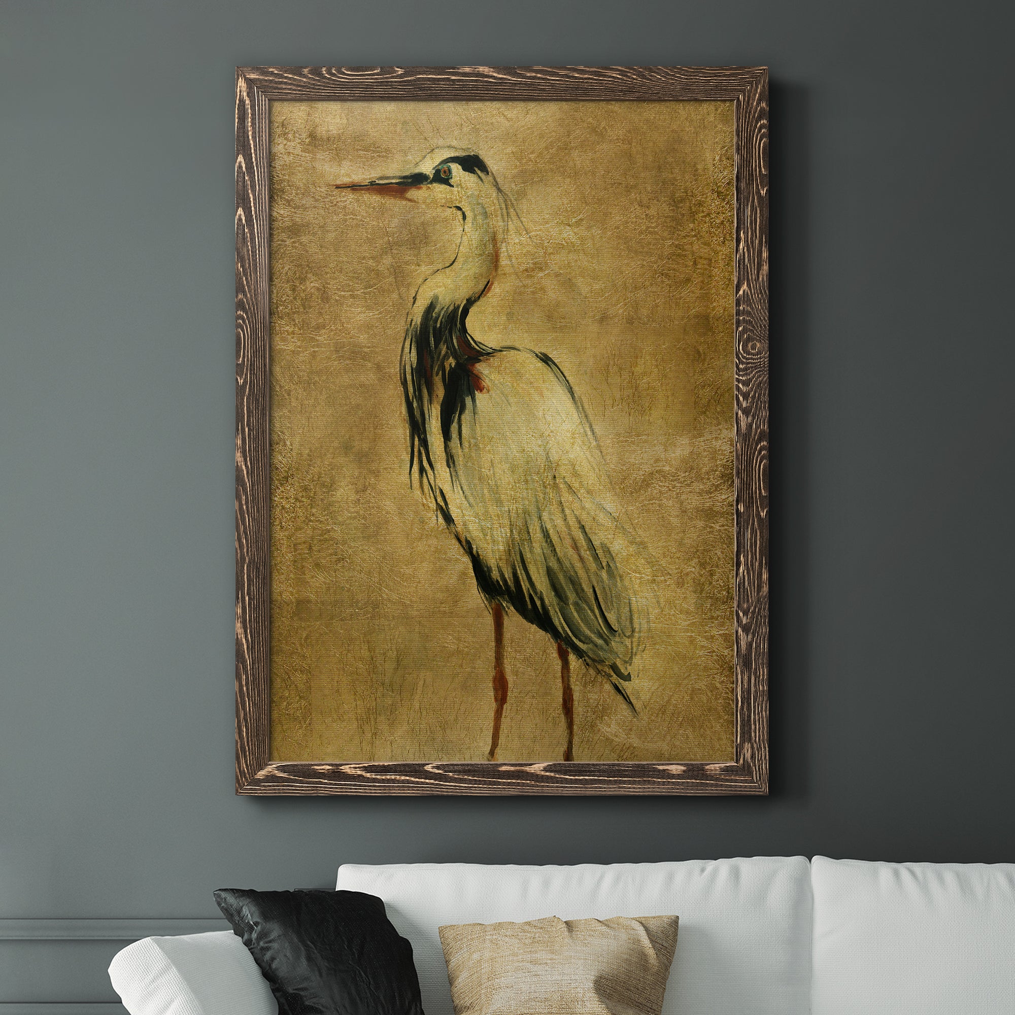 Gold Crane at Dusk II - Premium Canvas Framed in Barnwood - Ready to Hang