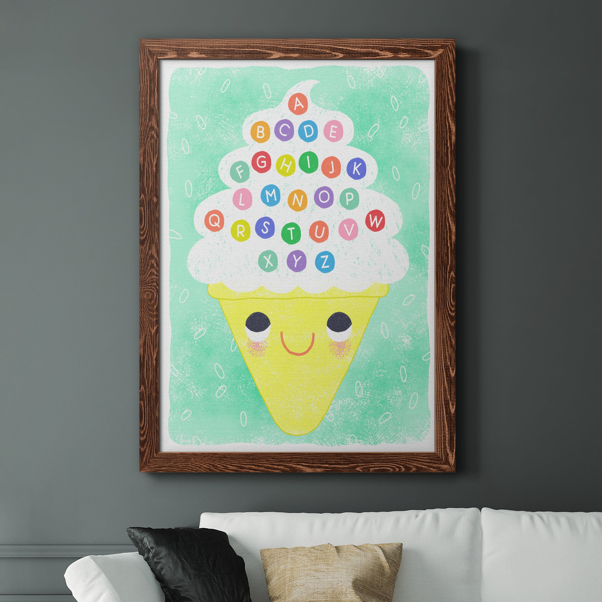 Ice Cream Alphabet - Premium Canvas Framed in Barnwood - Ready to Hang