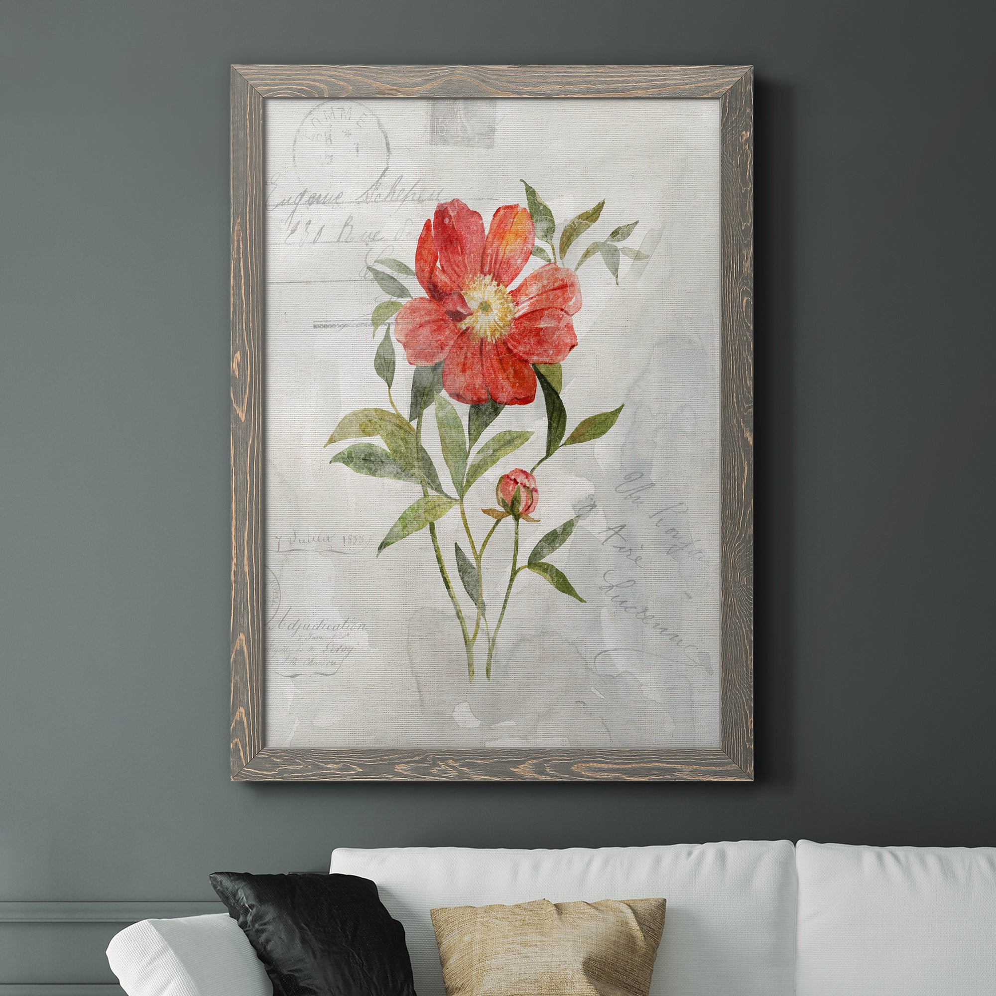 Linen Peony - Premium Canvas Framed in Barnwood - Ready to Hang