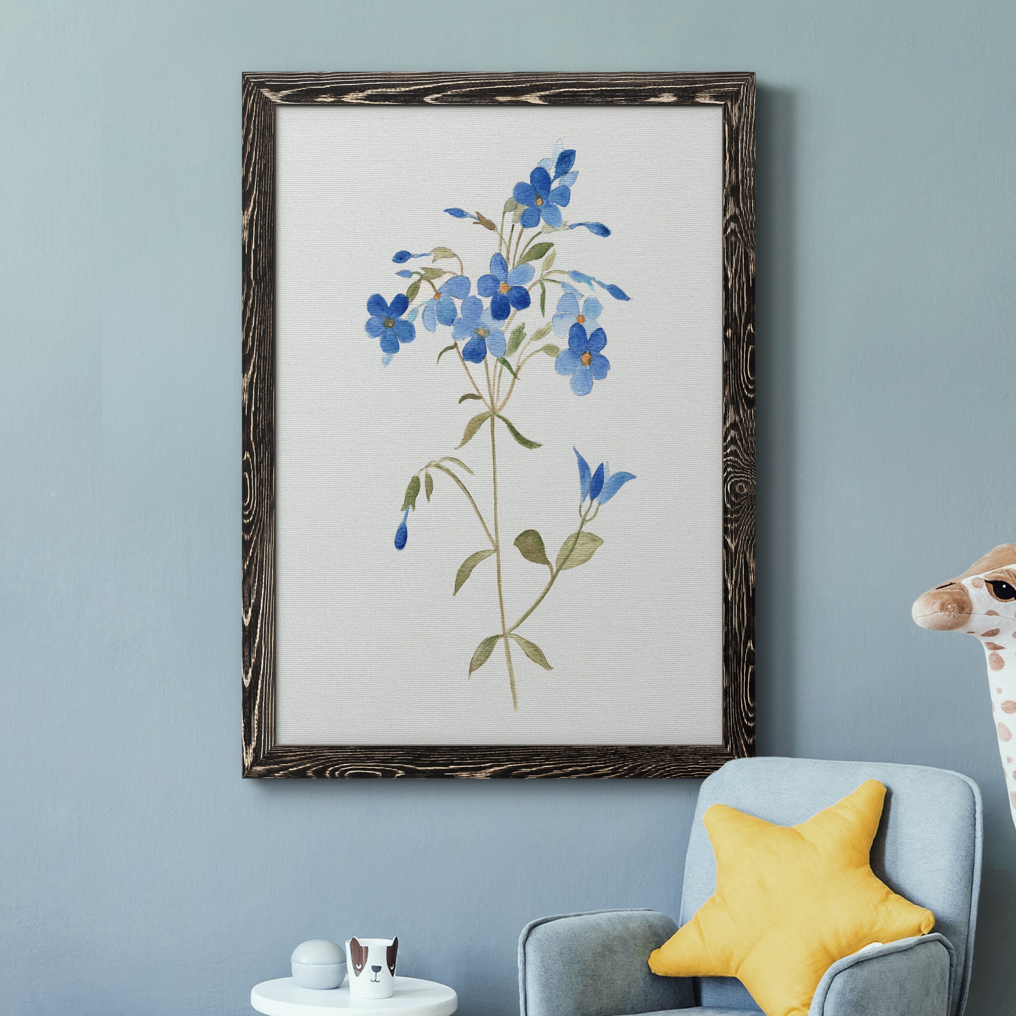 Blue Blossom Botanical II - Premium Canvas Framed in Barnwood - Ready to Hang