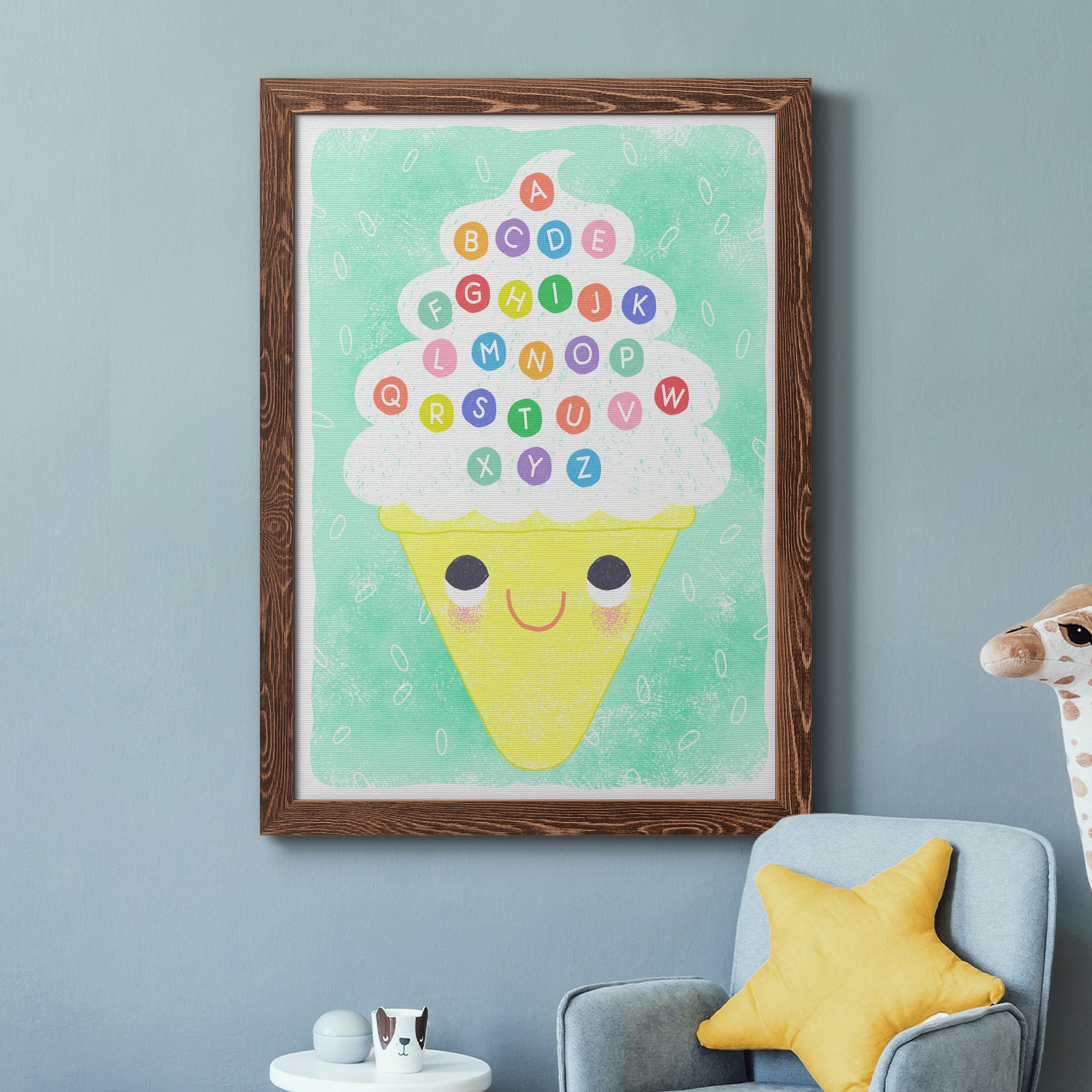 Ice Cream Alphabet - Premium Canvas Framed in Barnwood - Ready to Hang