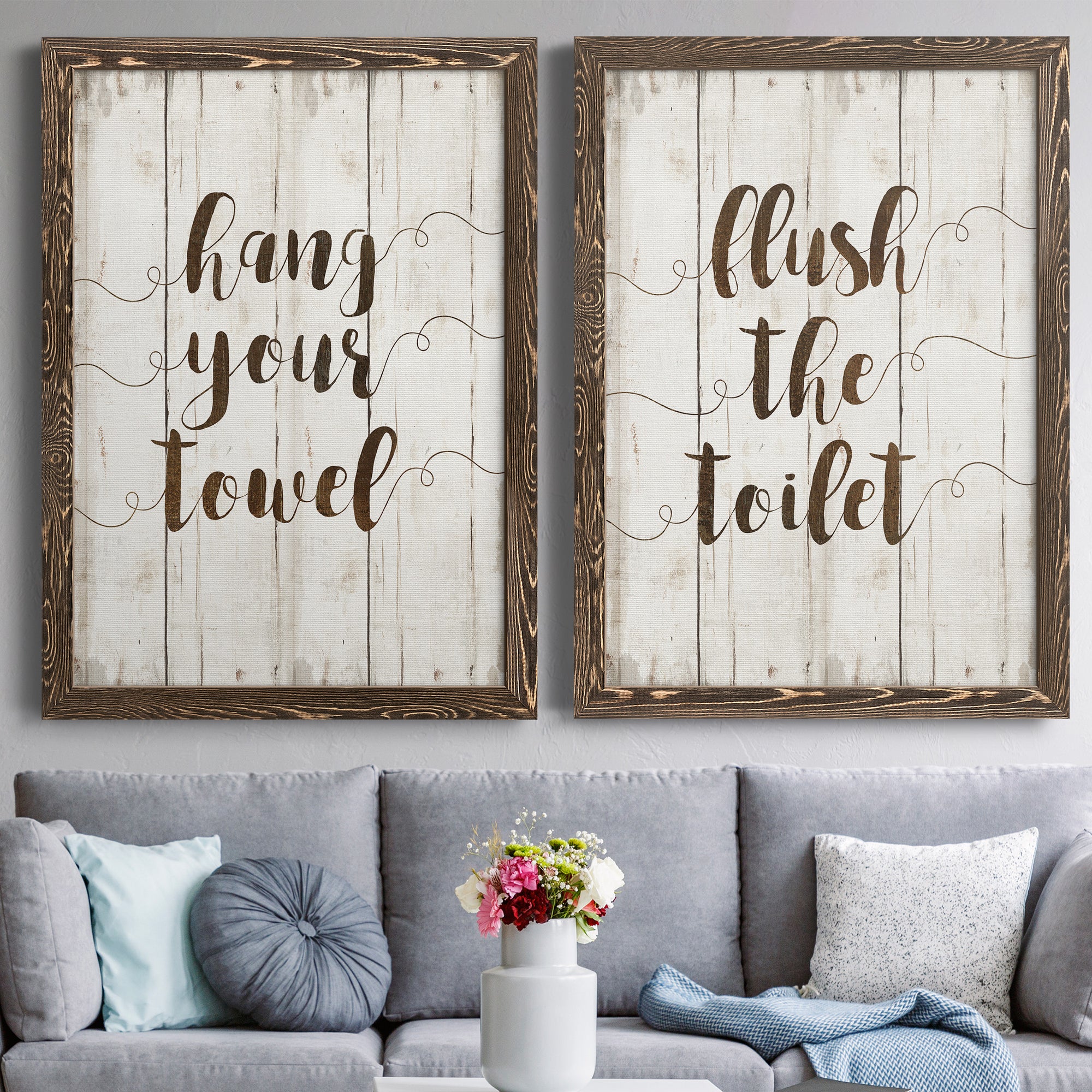 Hang Your Towel- Premium Framed Canvas in Barnwood - Ready to Hang